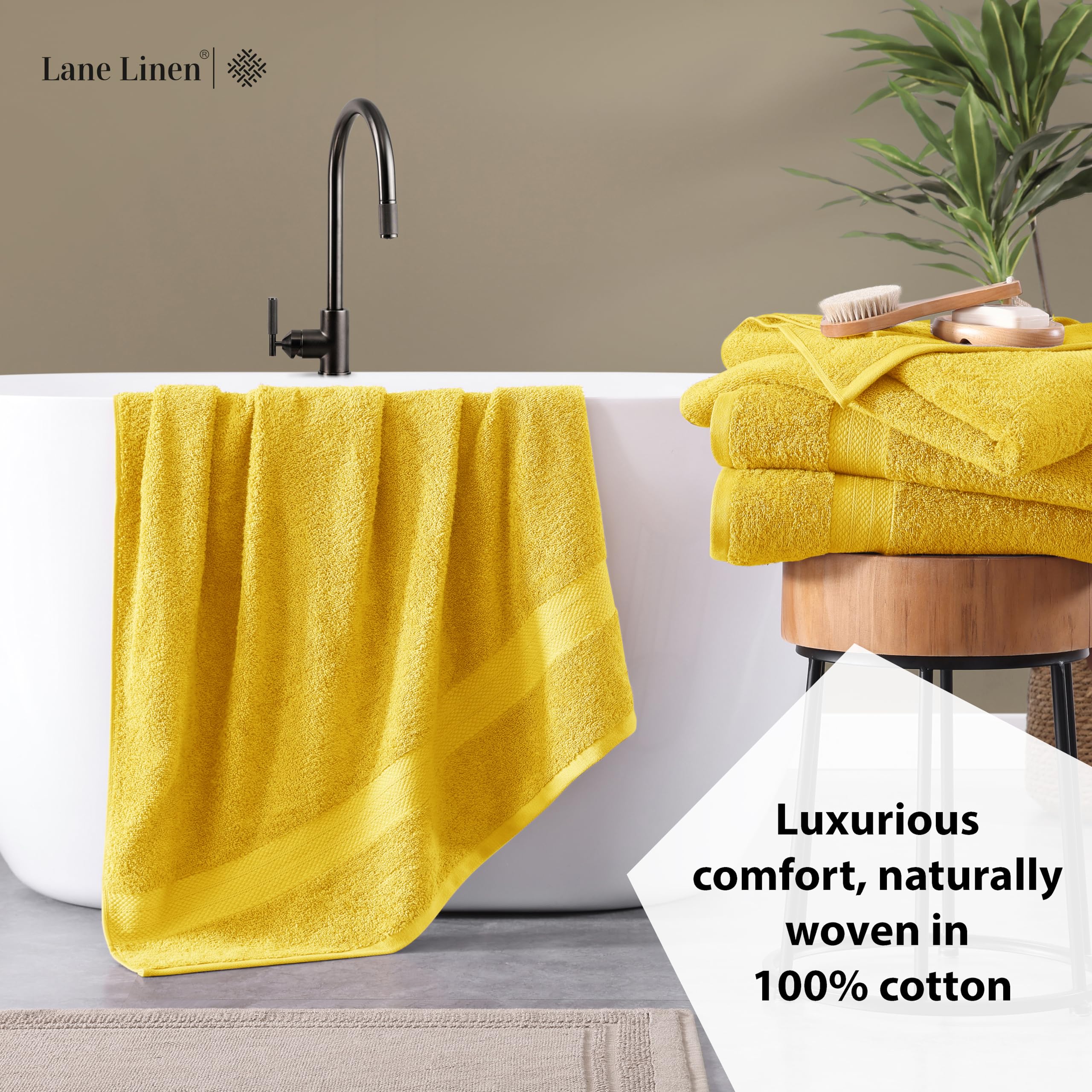 Foto 4 | Paquete De 4 Toallas De Baño Lane Linen 100% Algodón (70 X 140 Cm) - Mimosa - Venta Internacional.