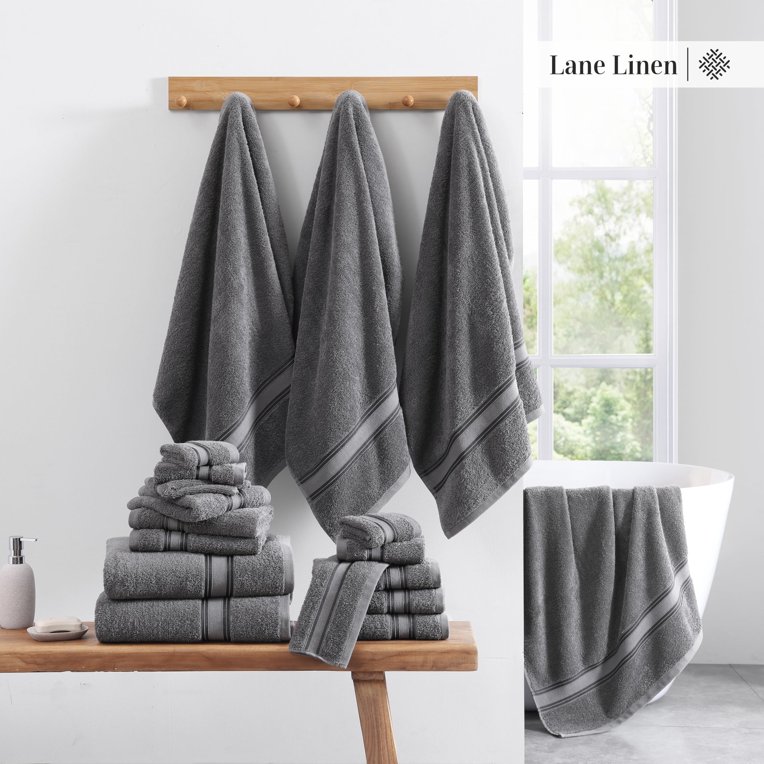 Foto 5 | Juego De Toallas Lane Linen Luxury, 100% Algodón, 18 Piezas, Gris Frío - Venta Internacional.