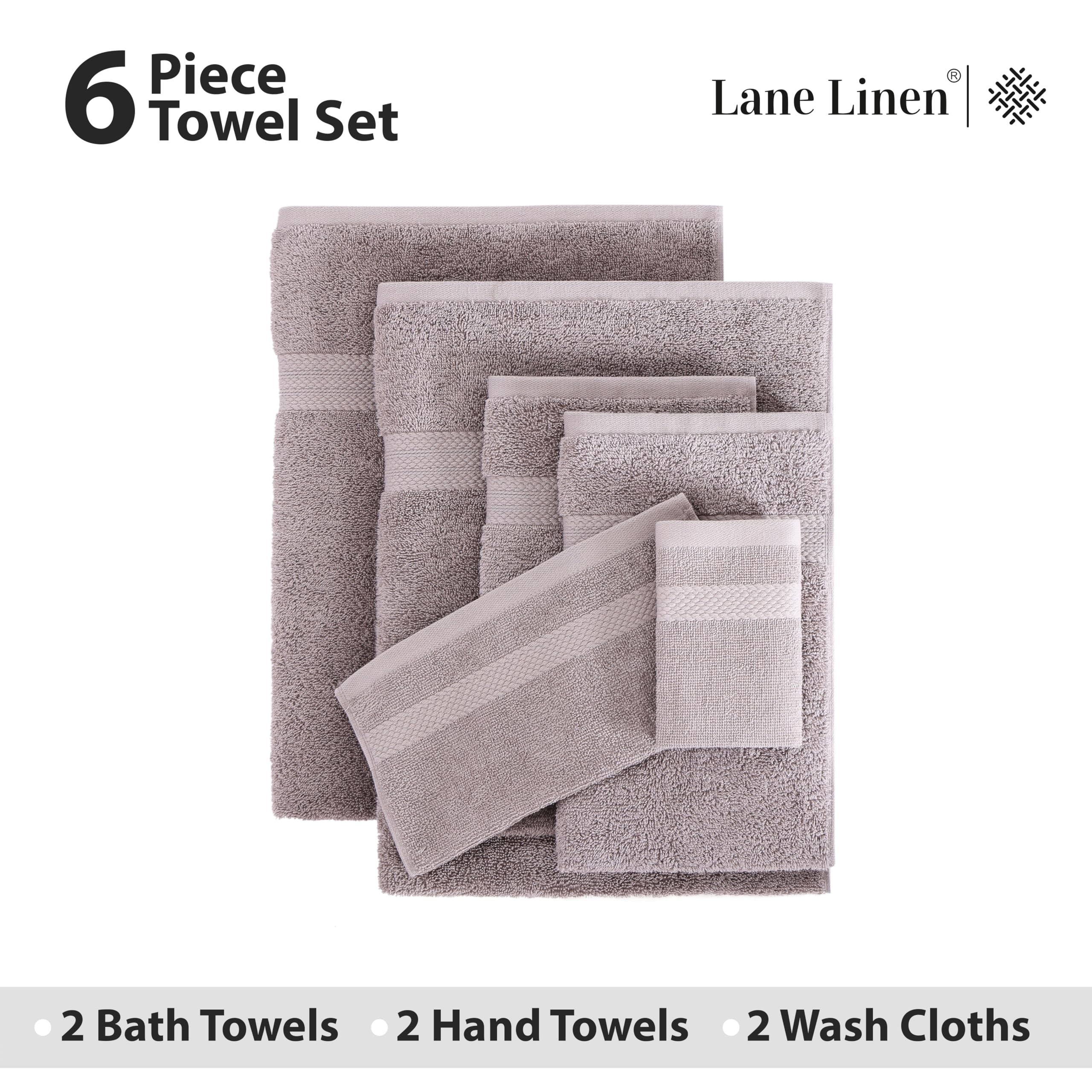 Foto 4 | Juego De Toallas De Baño Lane Linen, 100% Algodón, 6 Unidades, Absorbente, Platino - Venta Internacional.