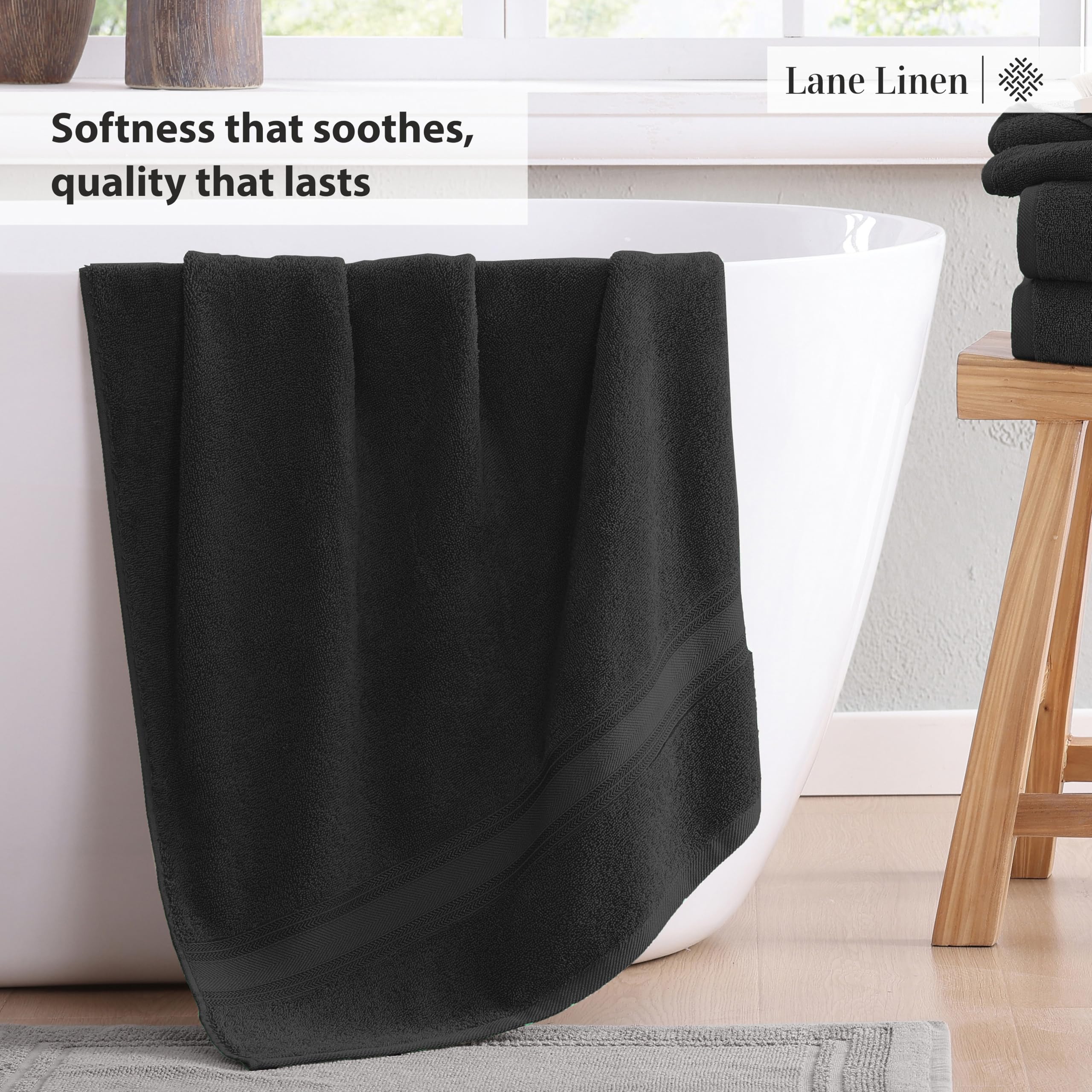 Foto 4 | Juego De Toallas De Baño Lane Linen Luxury, 6 Piezas, 100% Algodón, Color Negro - Venta Internacional.