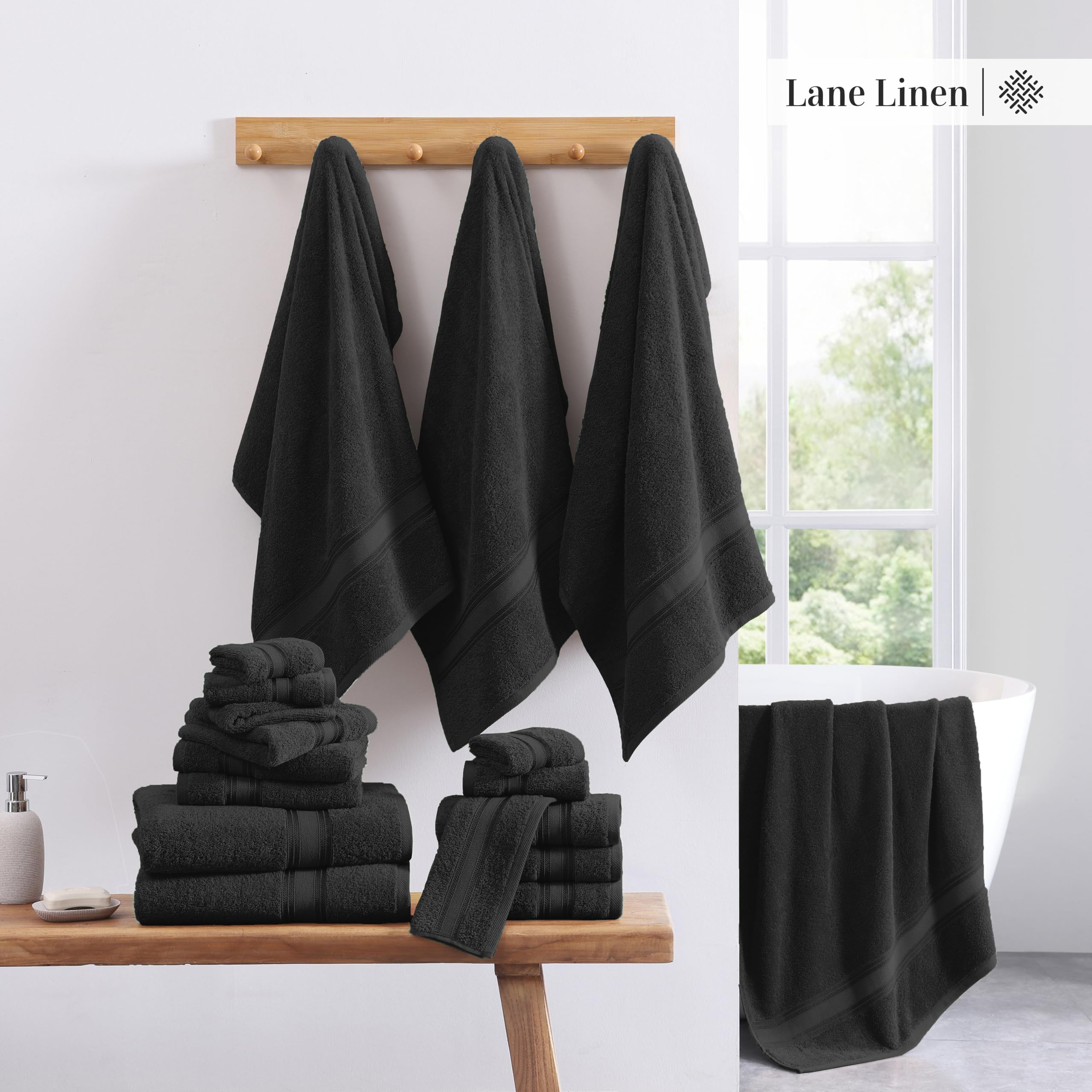 Foto 5 | Juego De Toallas De Baño Lane Linen Luxury, 6 Piezas, 100% Algodón, Color Negro - Venta Internacional.