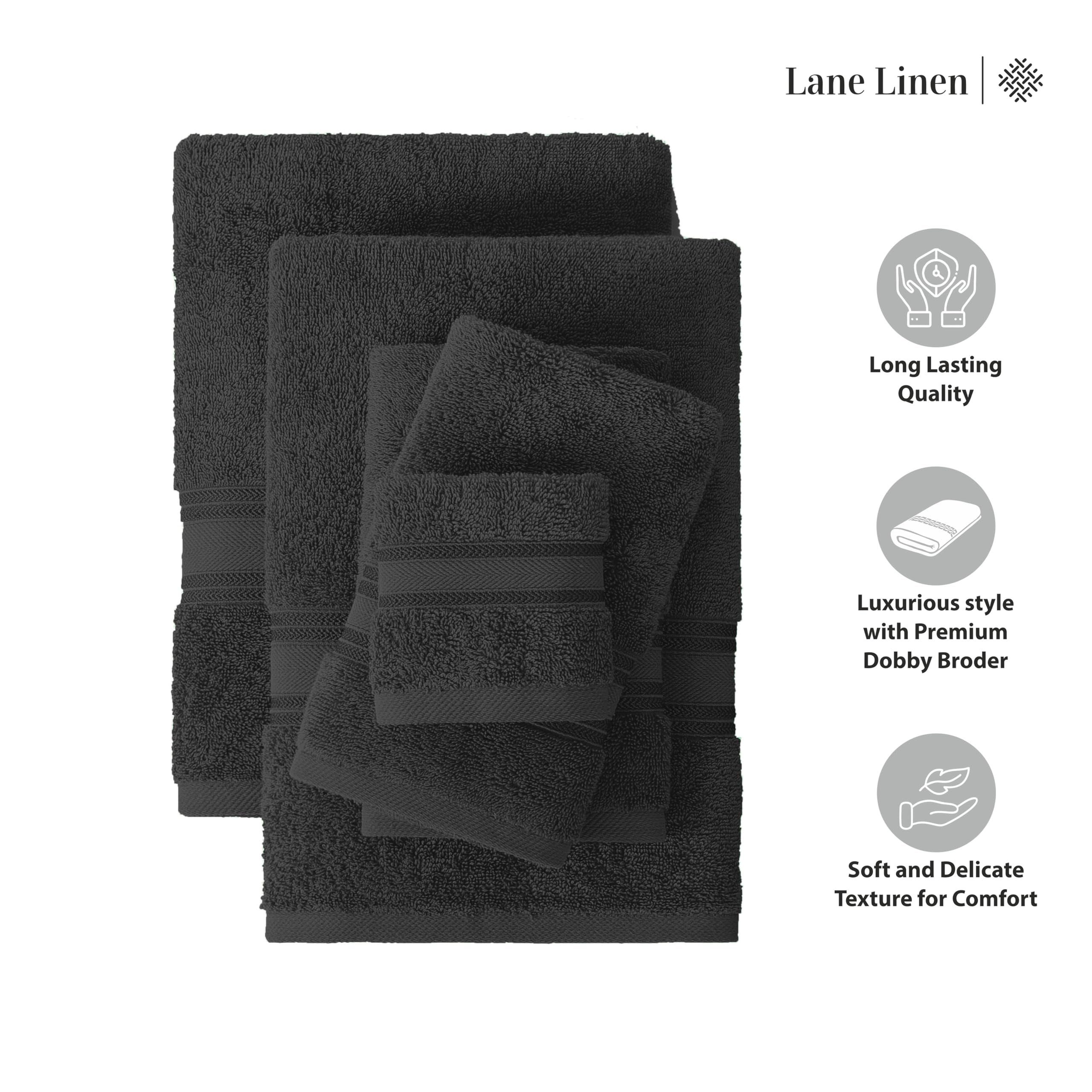 Foto 6 | Juego De Toallas De Baño Lane Linen Luxury, 6 Piezas, 100% Algodón, Color Negro - Venta Internacional.