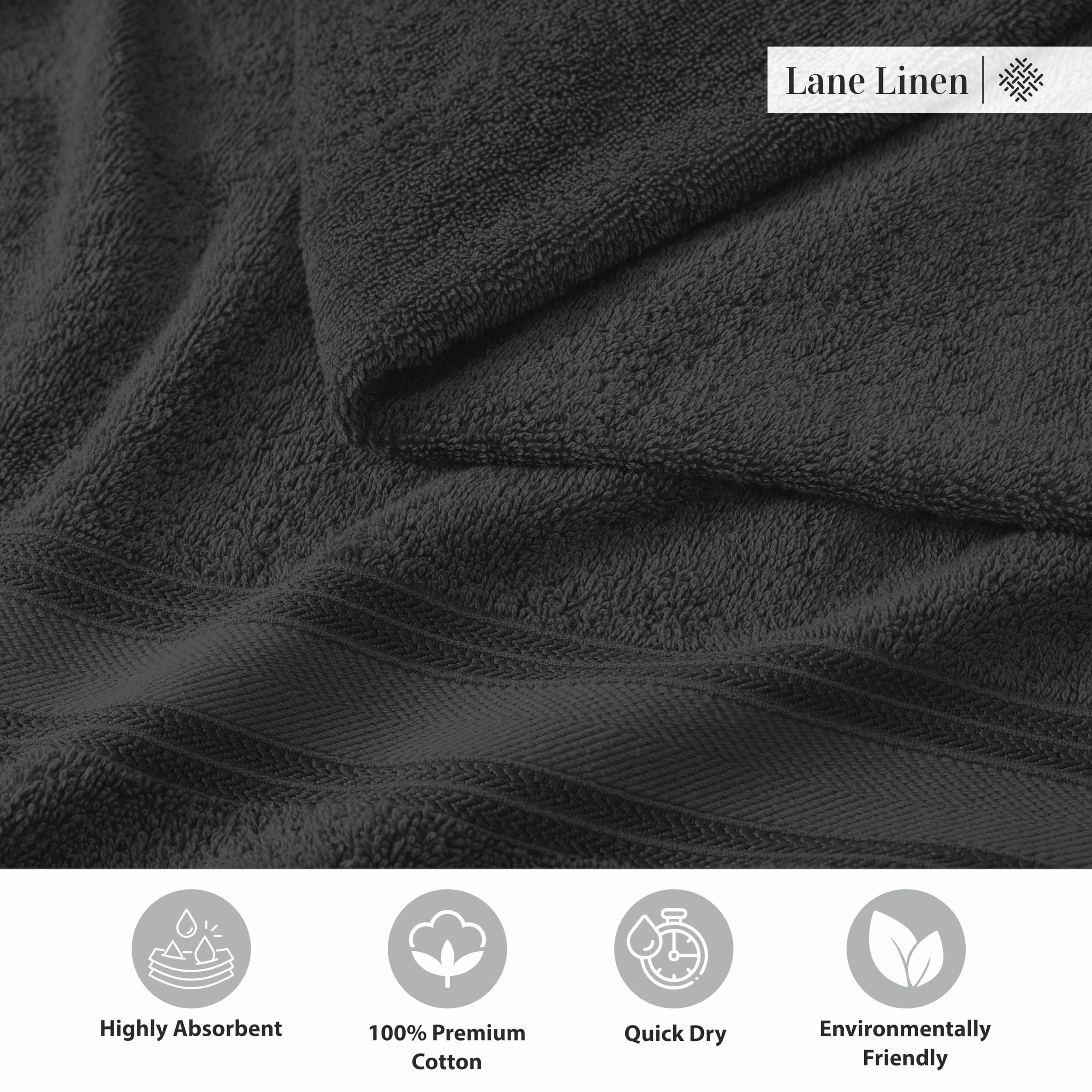 Foto 7 | Juego De Toallas De Baño Lane Linen Luxury, 6 Piezas, 100% Algodón, Color Negro - Venta Internacional.