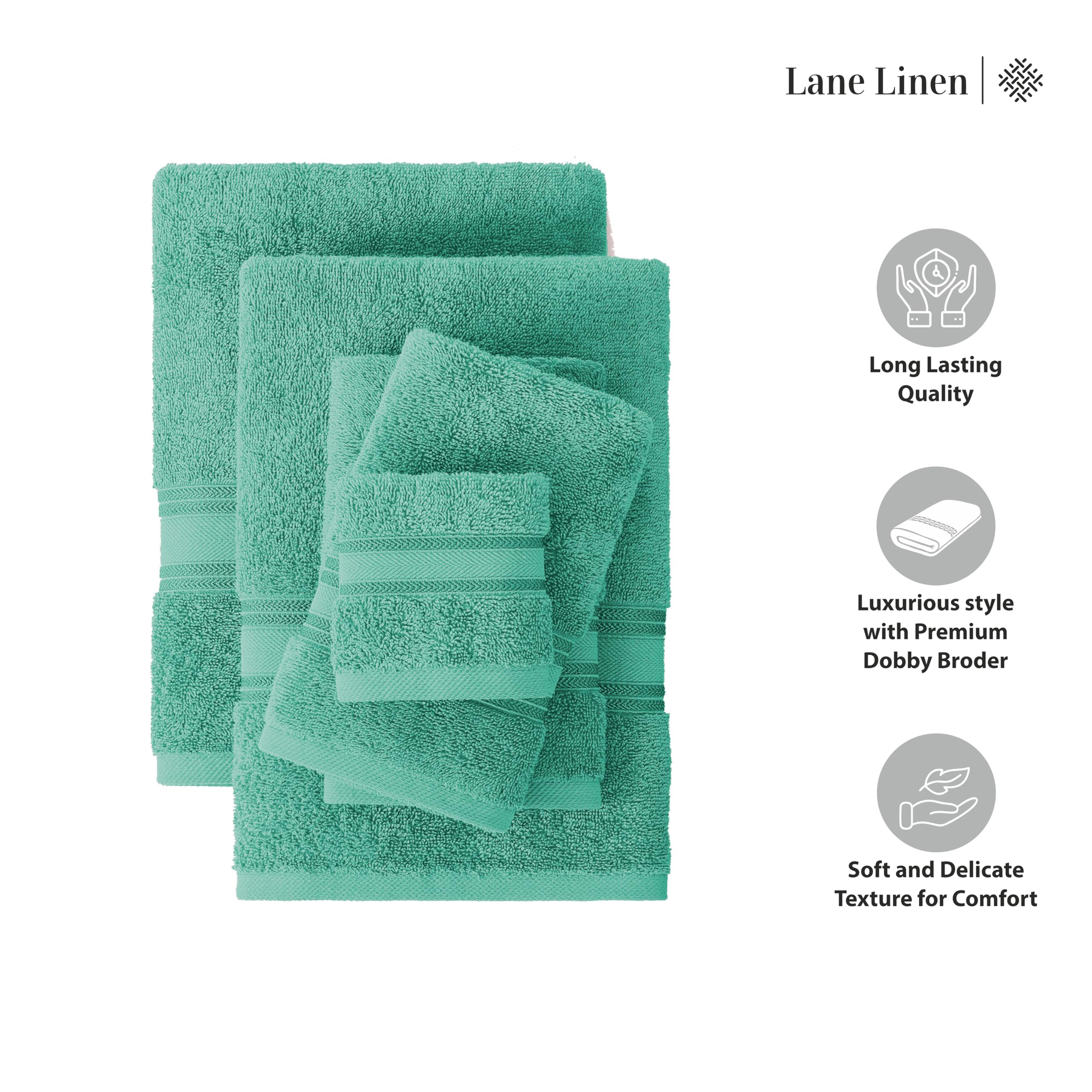 Foto 6 | Juego De Toallas De Baño Lane Linen Luxury, 6 Piezas, 100% Algodón, Verde Azulado - Venta Internacional.