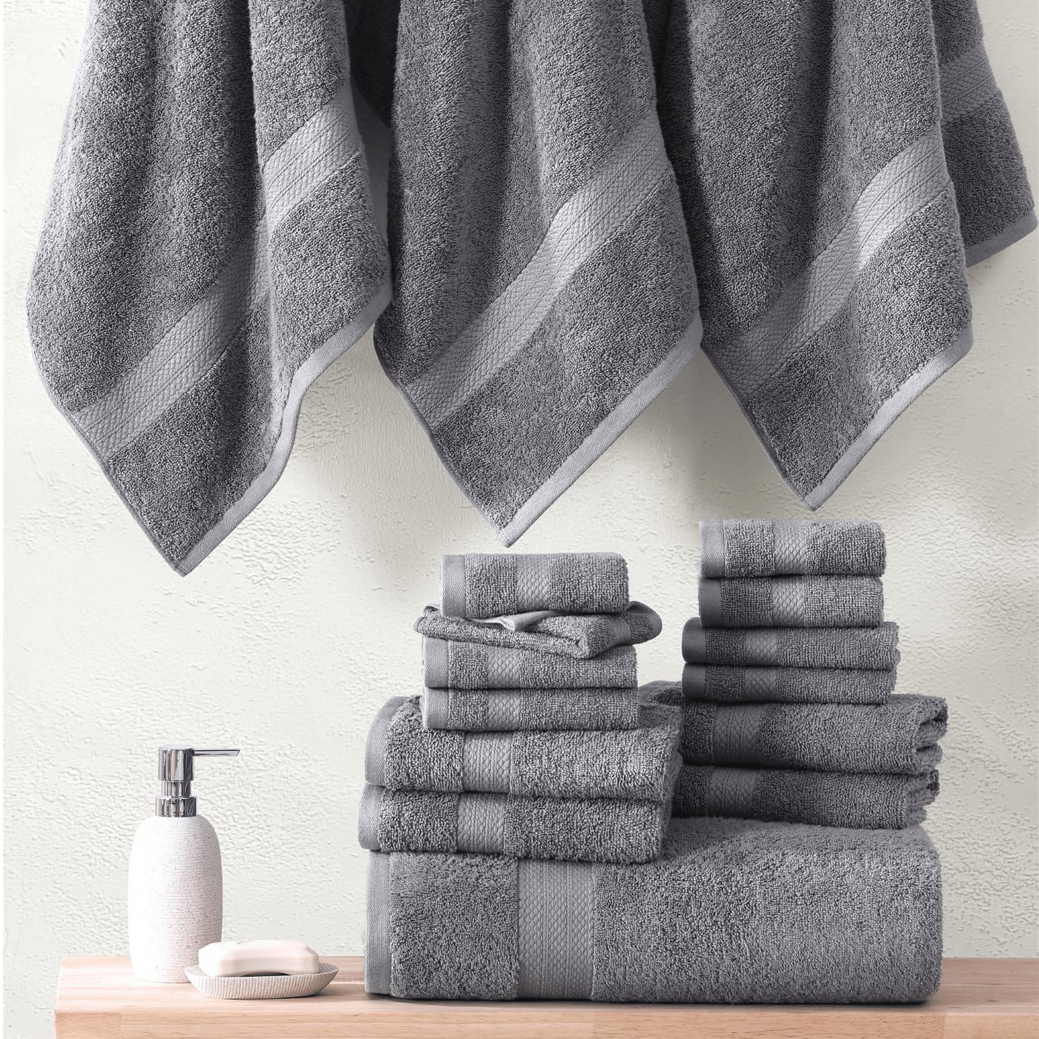 Foto 5 | Juego De Toallas De Baño Lane Linen, Color Gris, 100% Algodón, 6 Unidades, 600 G/m² - Venta Internacional.