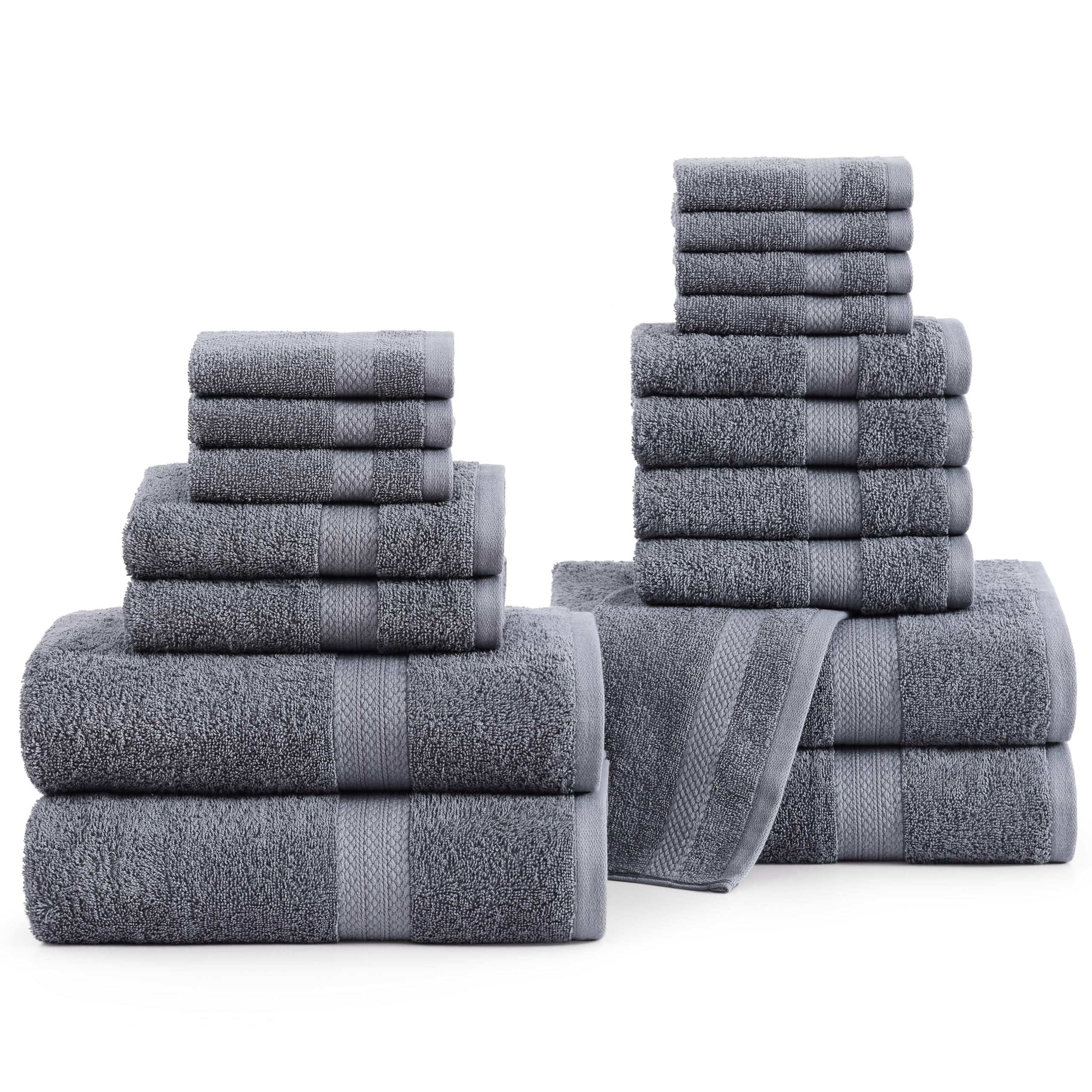 Juego De Toallas De Baño Lane Linen, 18 Unidades, 100% Algodón, 550 G/m², Color Gris Frío - Venta Internacional.