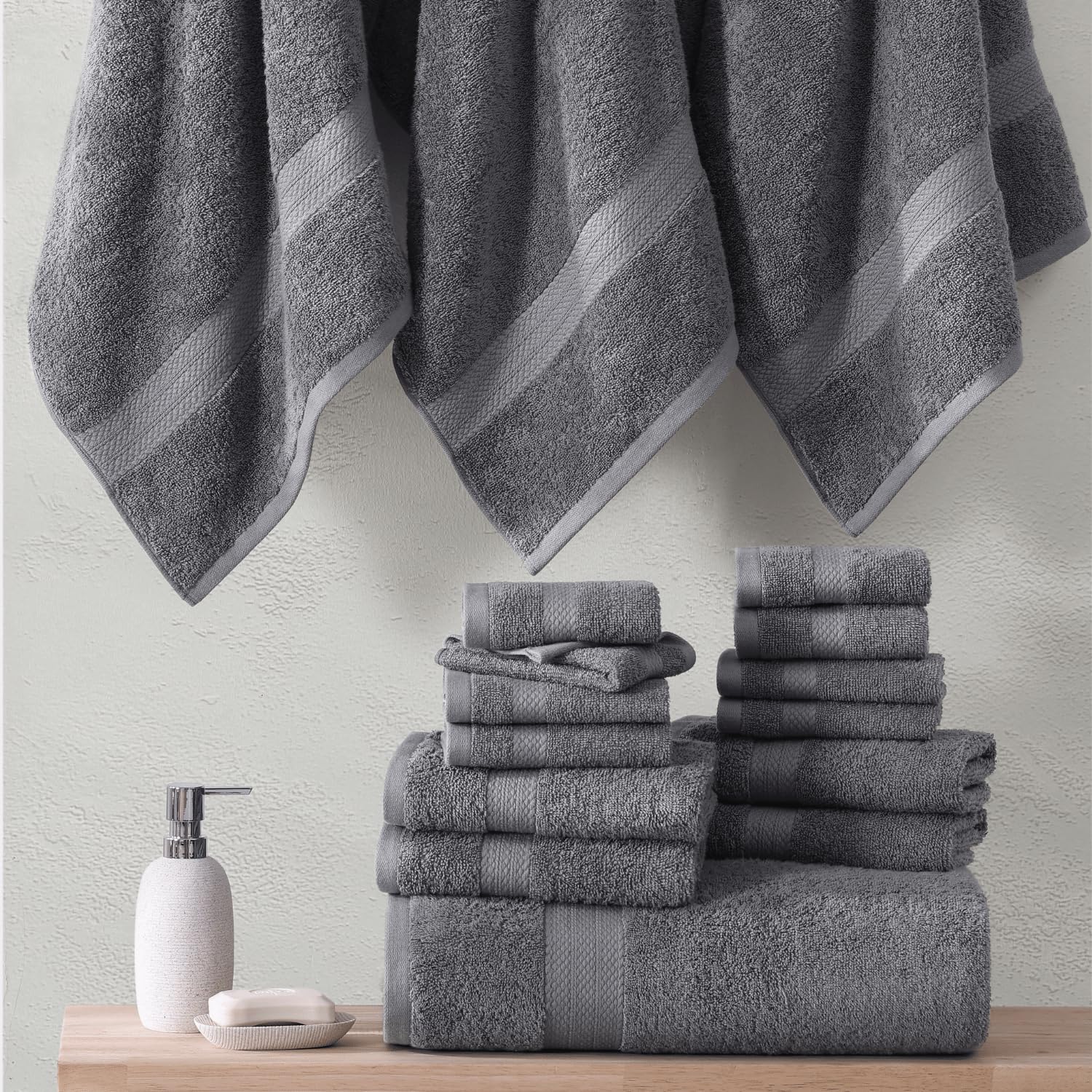 Foto 5 | Juego De Toallas De Baño Lane Linen, 18 Unidades, 100% Algodón, 550 G/m², Color Gris Frío - Venta Internacional.