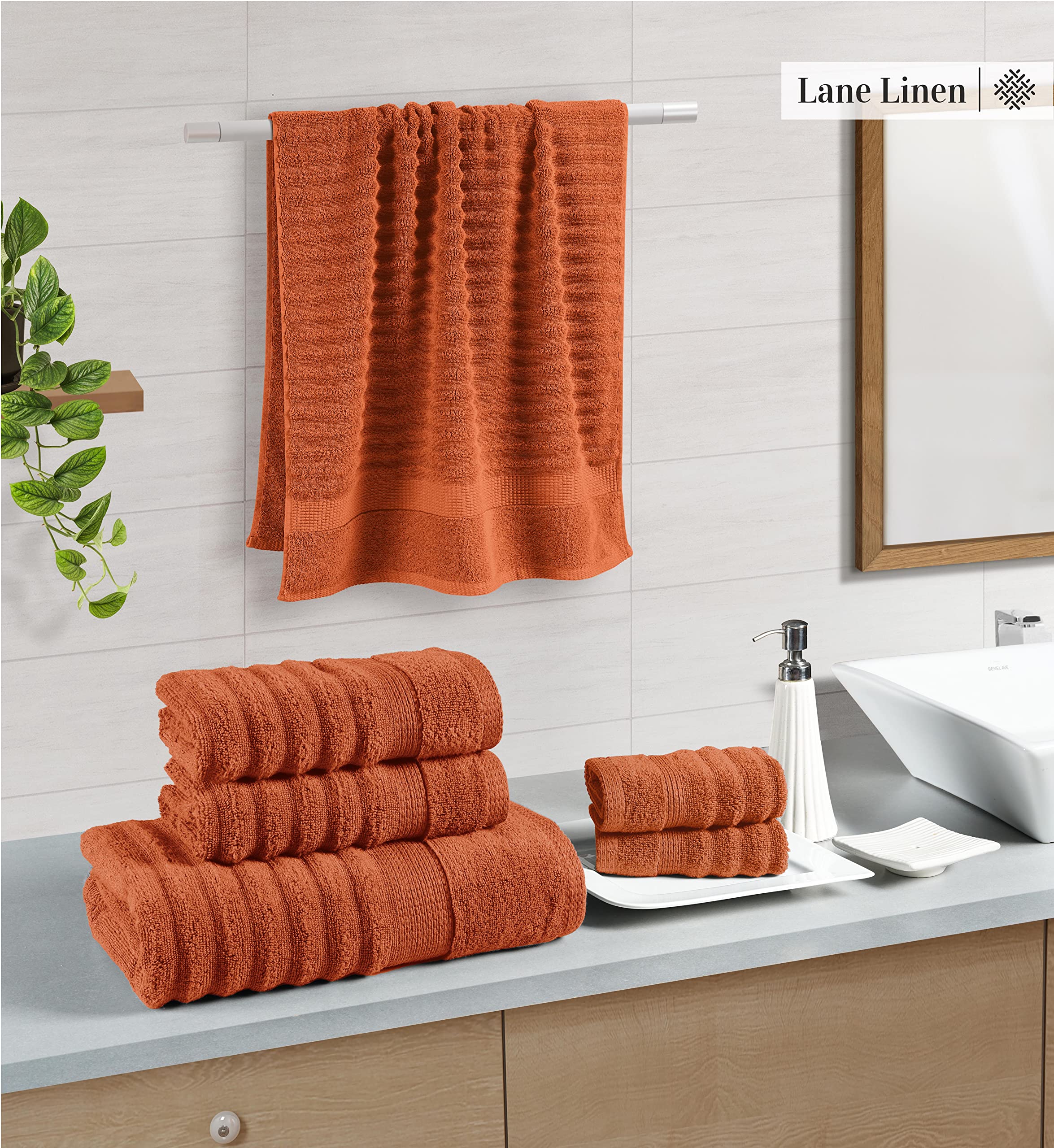 Foto 2 | Toallas De Baño Lane Linen, Lujosas, Acanaladas, 100% Algodón, Juego De 6 Piezas - Venta Internacional.