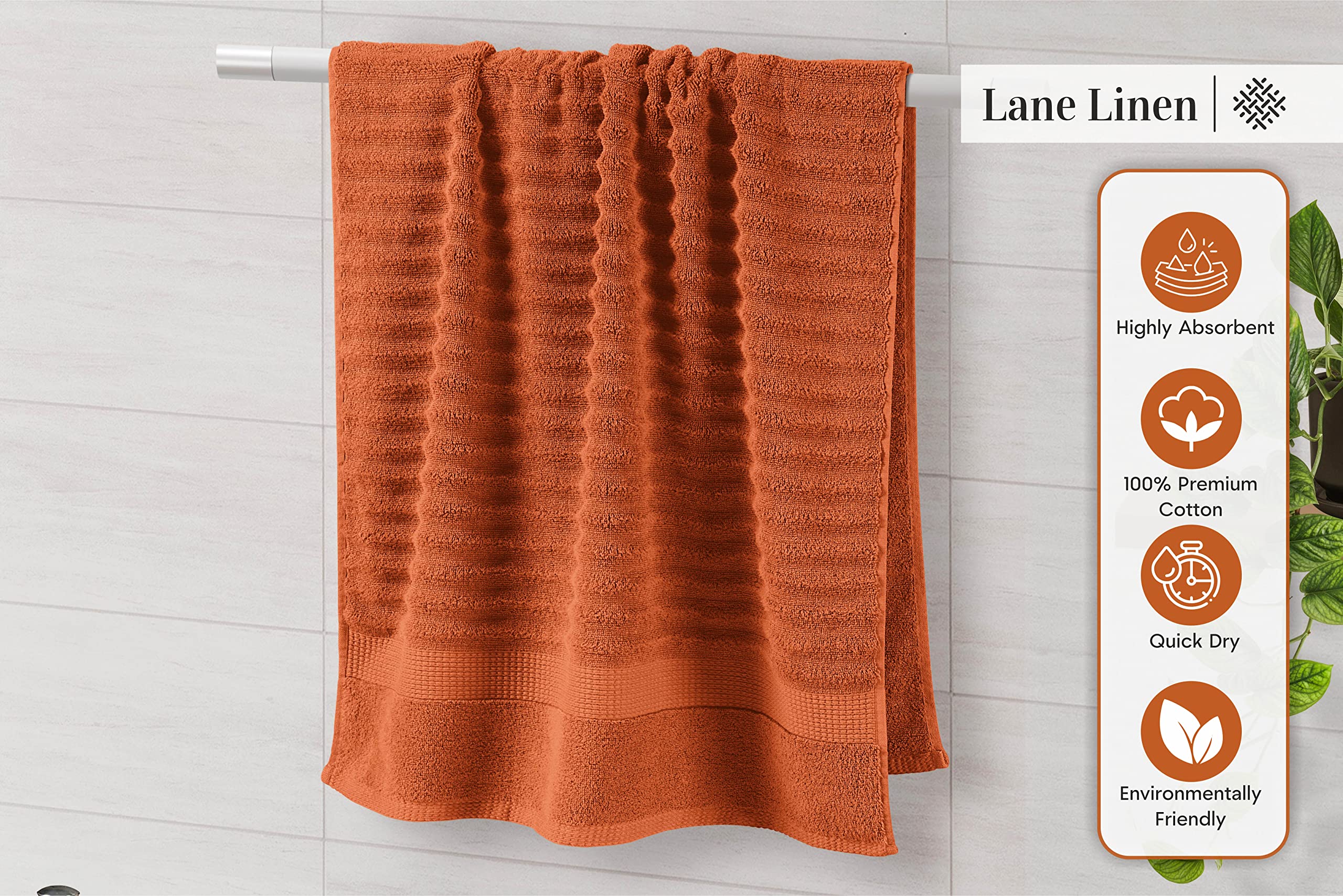 Foto 5 | Toallas De Baño Lane Linen, Lujosas, Acanaladas, 100% Algodón, Juego De 6 Piezas - Venta Internacional.