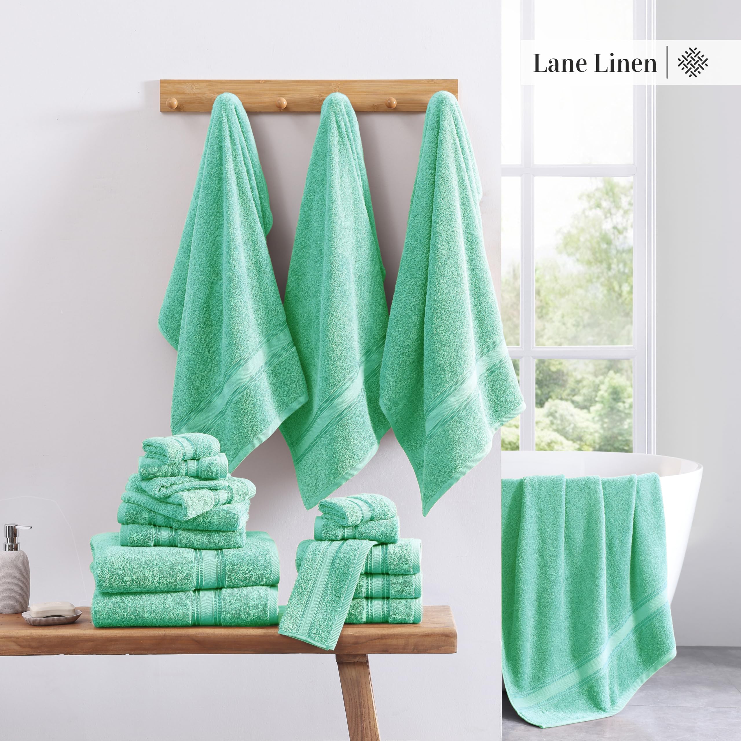 Foto 7 | Juego De Toallas Lane Linen Luxury De 3 Piezas, 100% Algodón, Color Aqua Sky - Venta Internacional.