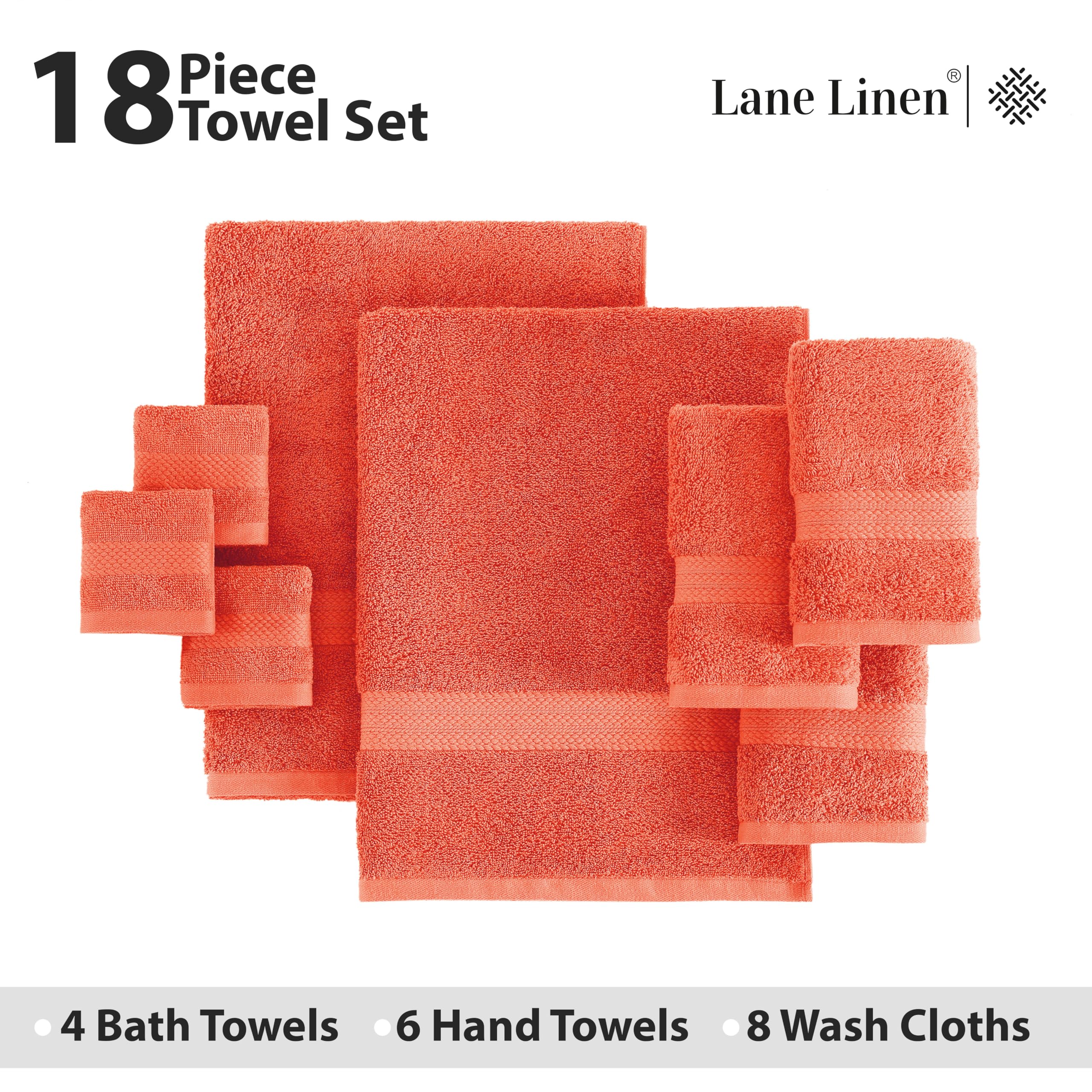 Foto 5 pulgar | Juego De Toallas De Baño Lane Linen, 18 Unidades, 100% Algodón Living Coral - Venta Internacional.