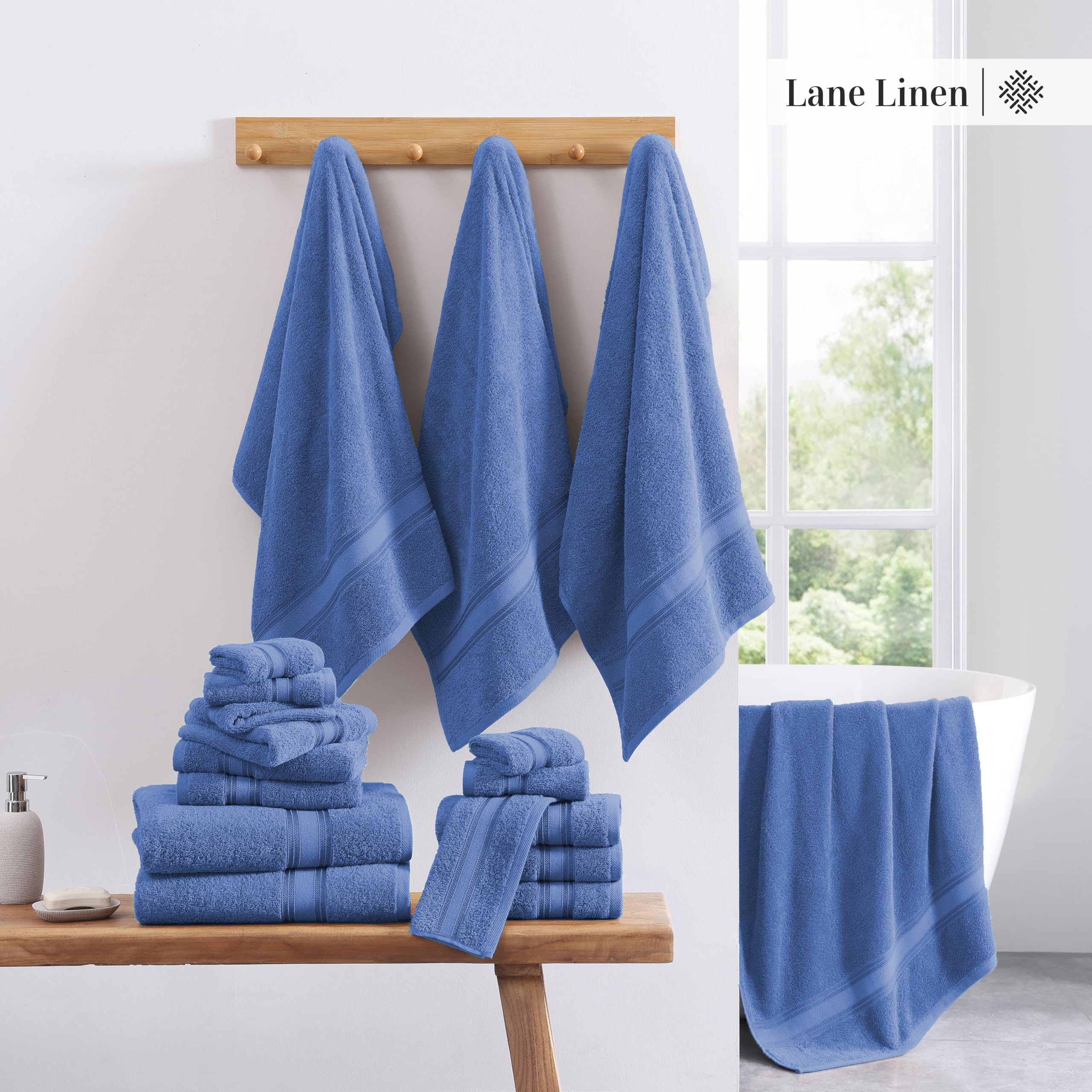 Foto 5 | Juego De Toallas De Baño Lane Linen Luxury, 12 Piezas, 100% Algodón, Azul - Venta Internacional.