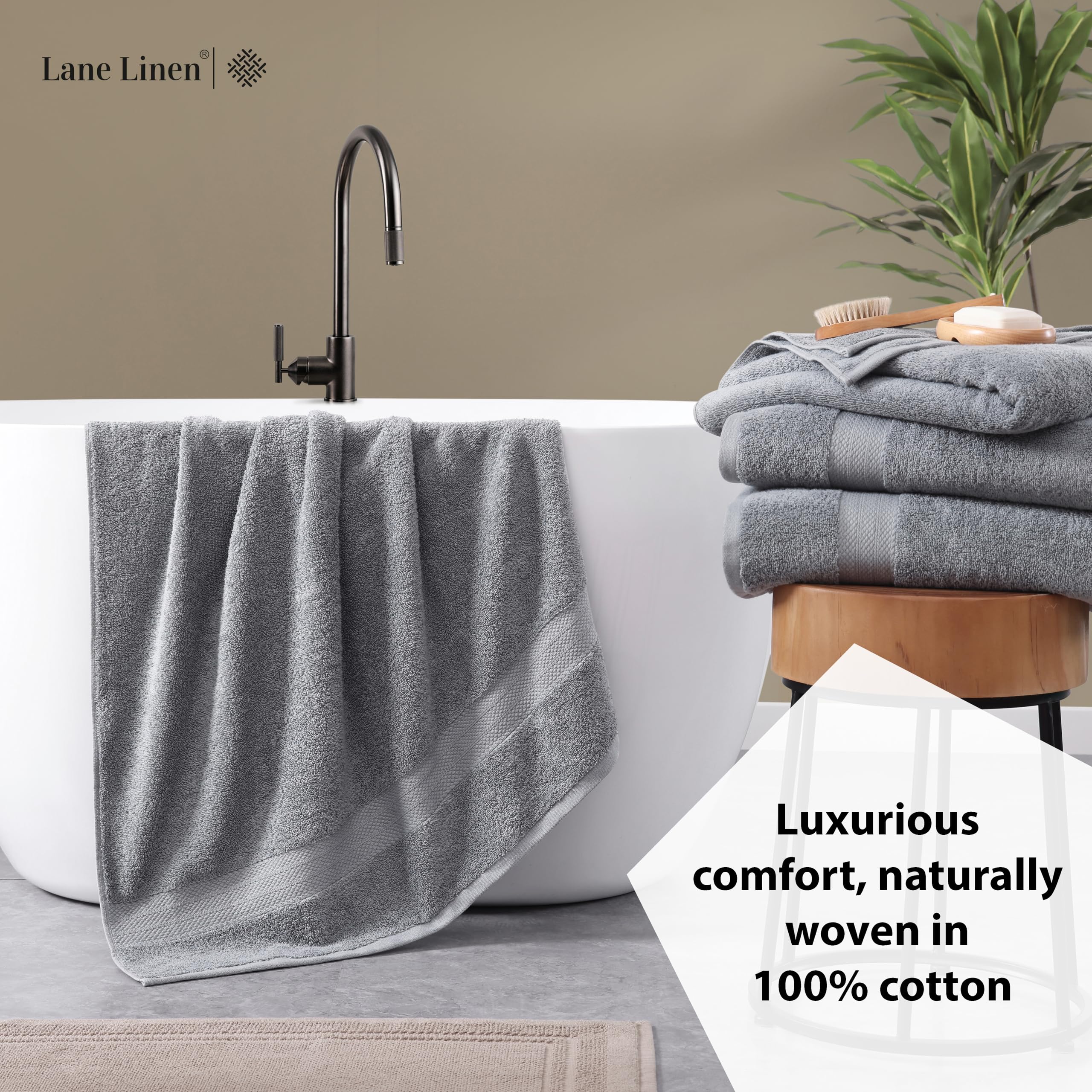 Foto 5 pulgar | Juego De Toallas De Baño Lane Linen, 100% Algodón, 4 Piezas, 140 X 70 Cm, Color Gris - Venta Internacional.