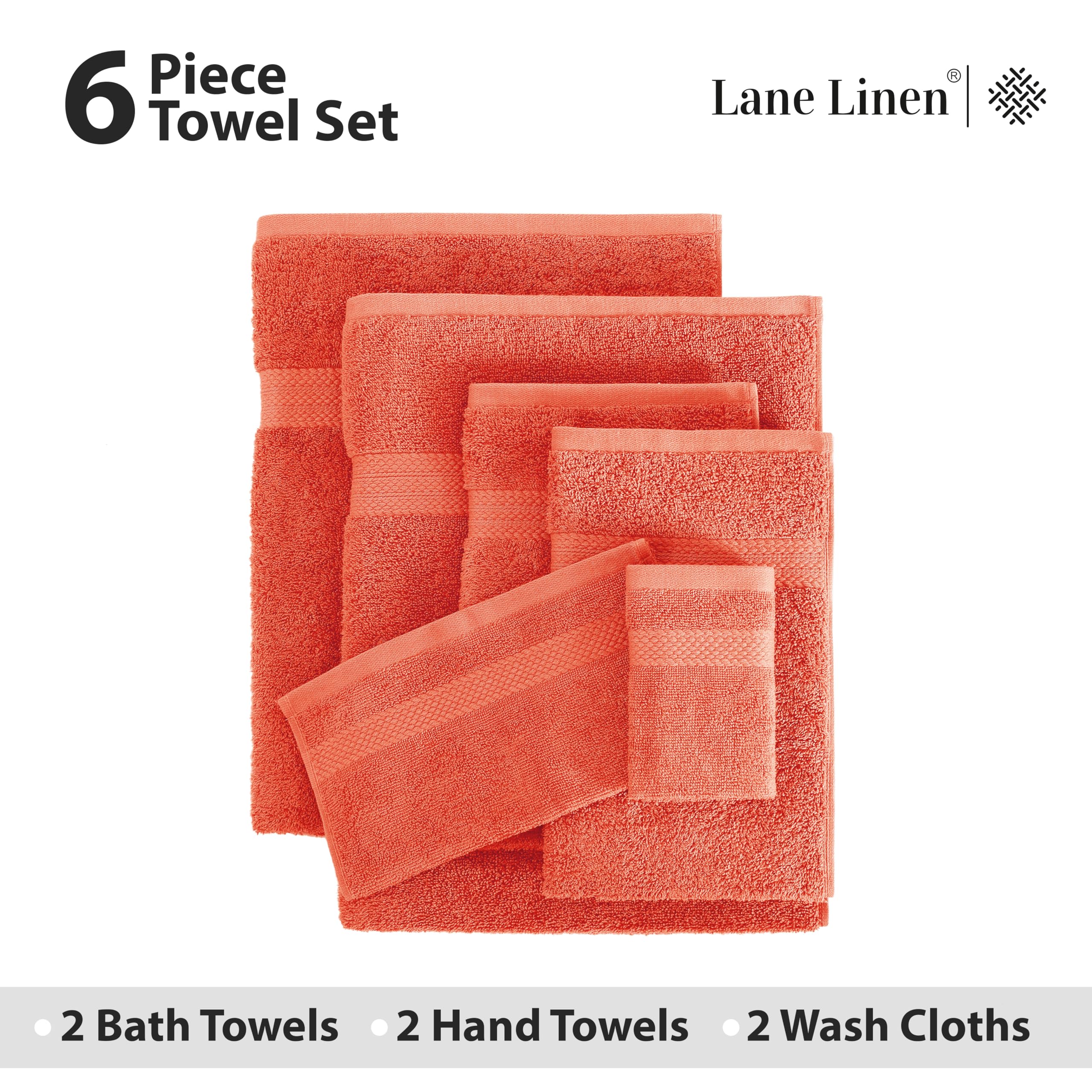 Foto 4 | Juego De Toallas De Baño Lane Linen, 6 Piezas, 100% Algodón Living Coral - Venta Internacional.