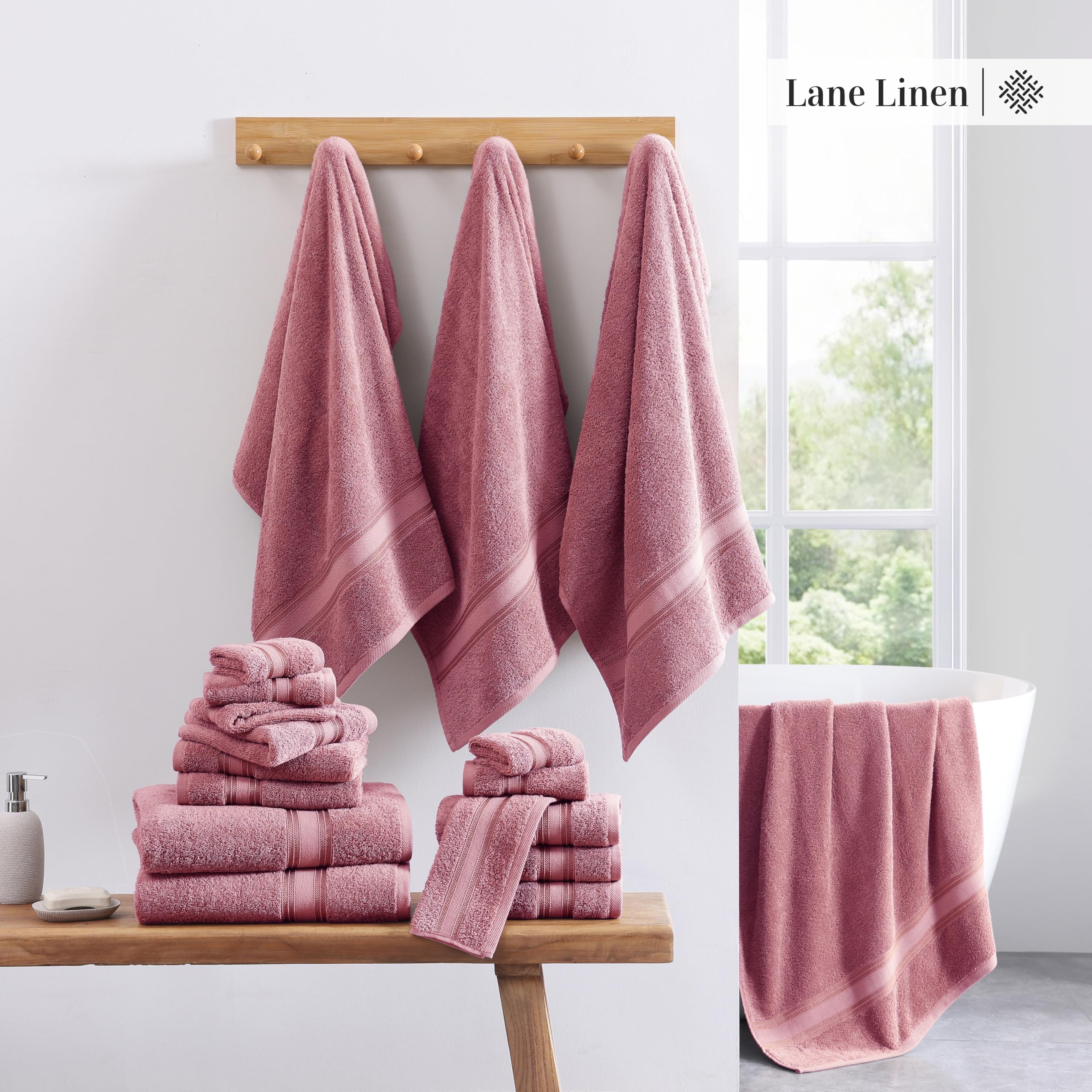 Foto 5 | Juego De Toallas Lane Linen Luxury, 100% Algodón, 18 Piezas Wishful Mauve - Venta Internacional.