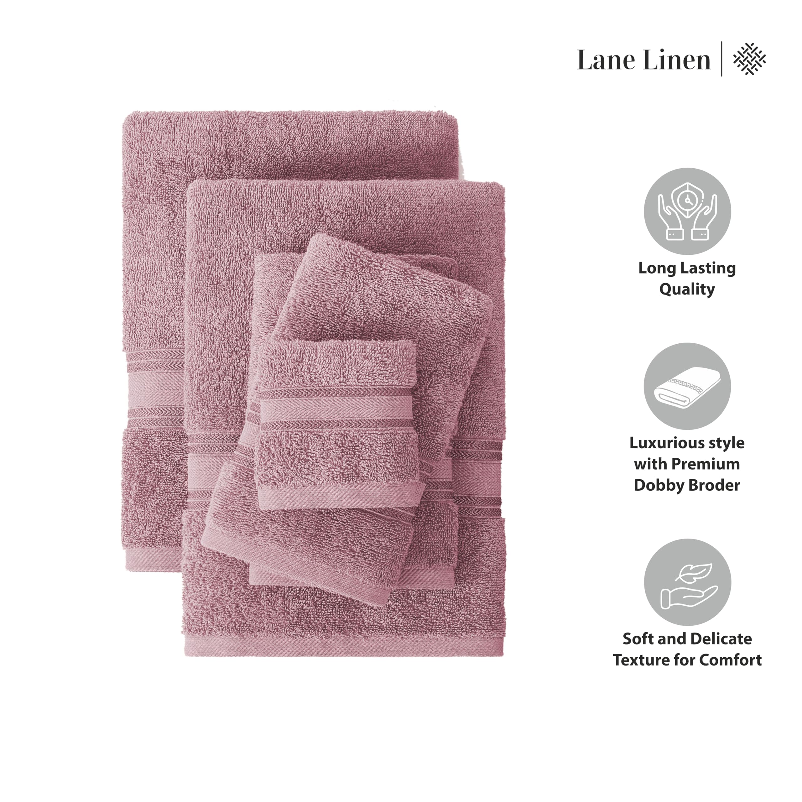 Foto 6 | Juego De Toallas Lane Linen Luxury, 100% Algodón, 18 Piezas Wishful Mauve - Venta Internacional.