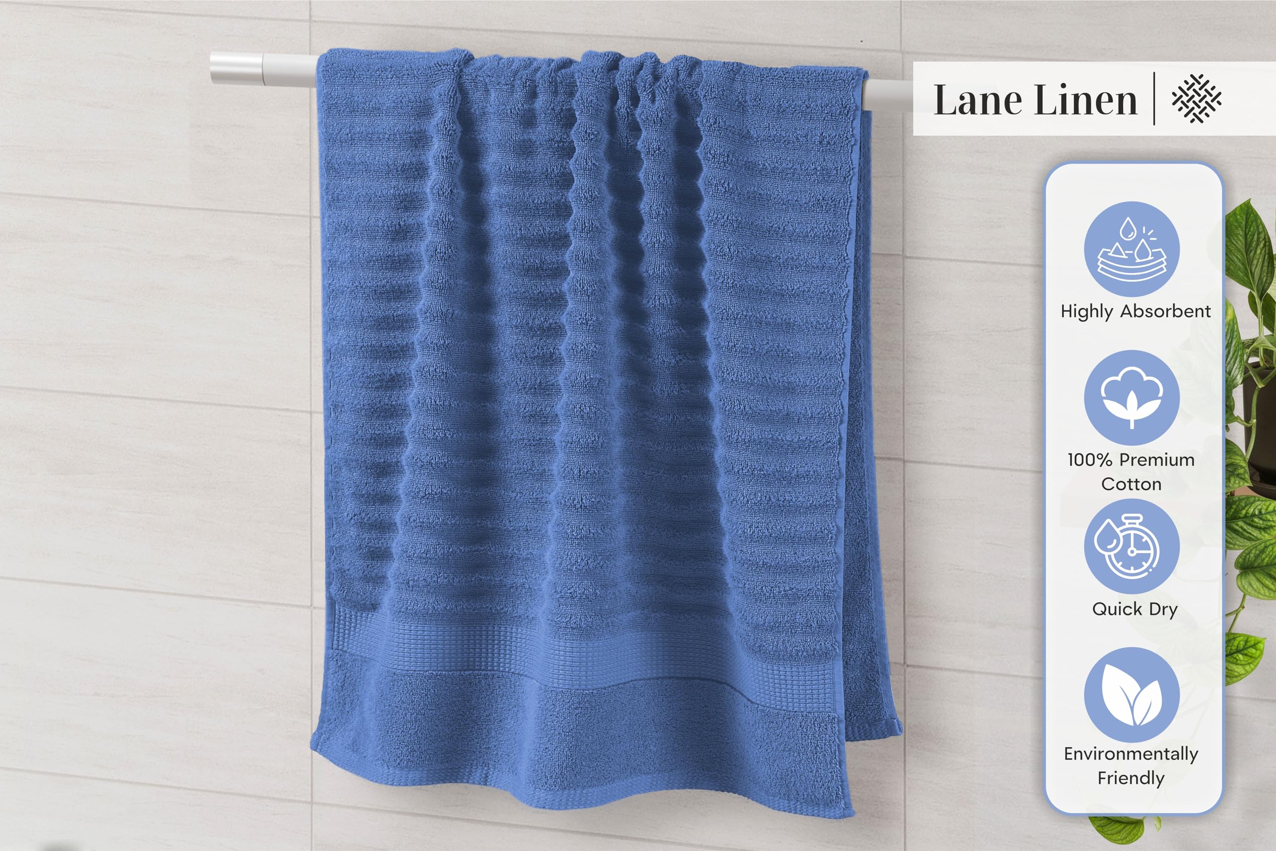 Foto 5 | Juego De Toallas De Baño Lane Linen, Lujosas, Acanaladas, 100% Algodón, 6 Piezas - Venta Internacional.