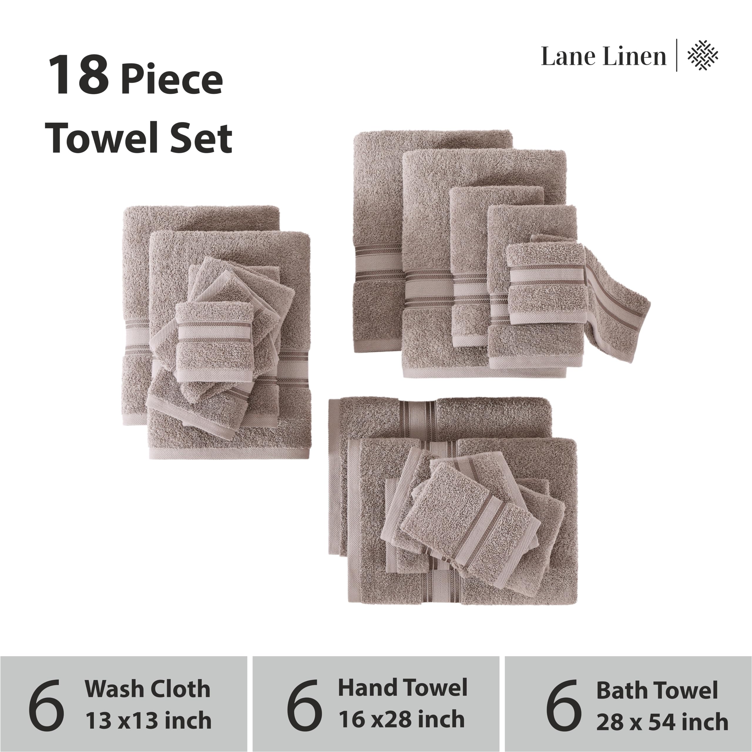 Foto 4 pulgar | Juego De Toallas De Baño Lane Linen, 100% Algodón, 18 Piezas, Platino - Venta Internacional.