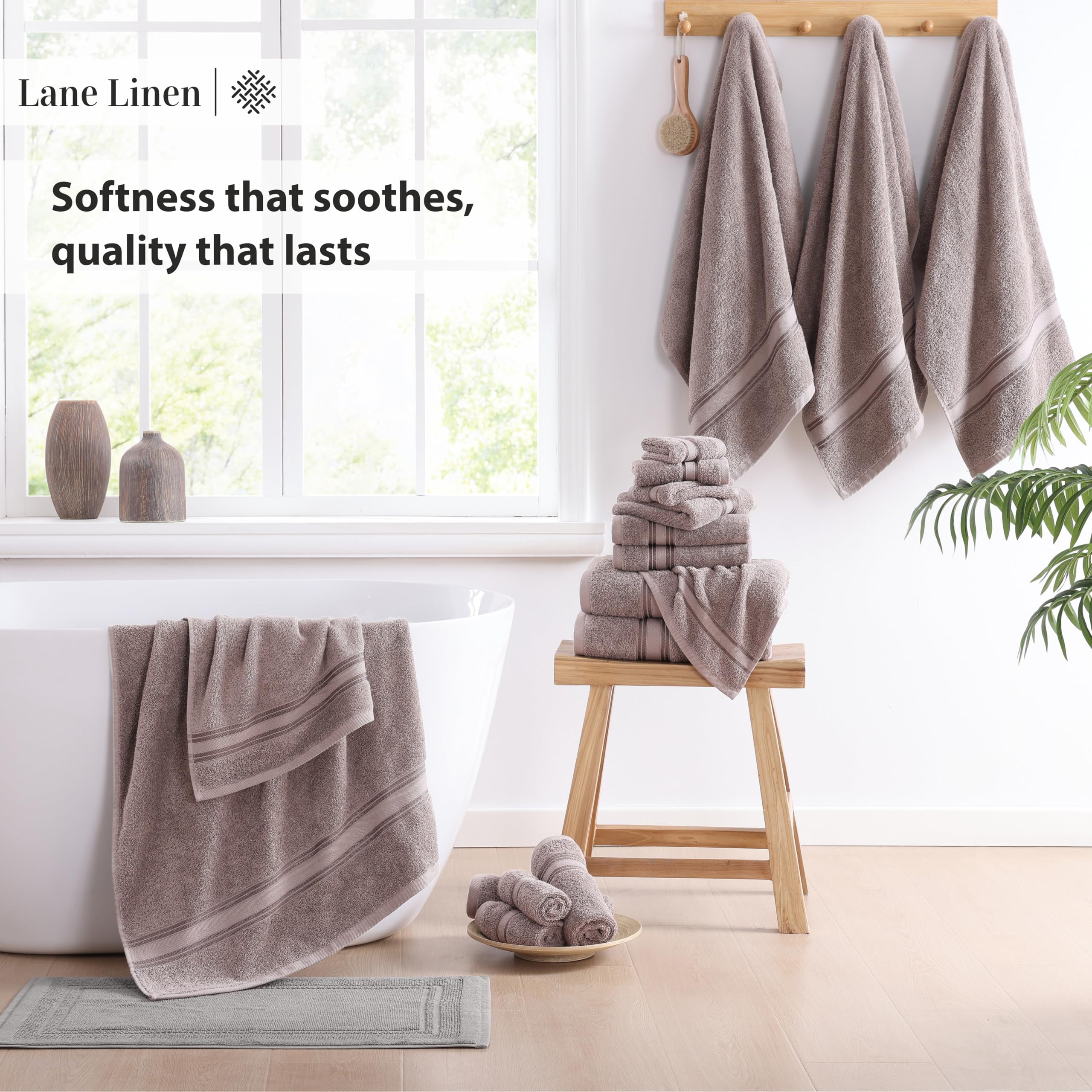 Foto 4 | Juego De Toallas De Baño Lane Linen, 100% Algodón, 18 Piezas, Platino - Venta Internacional.