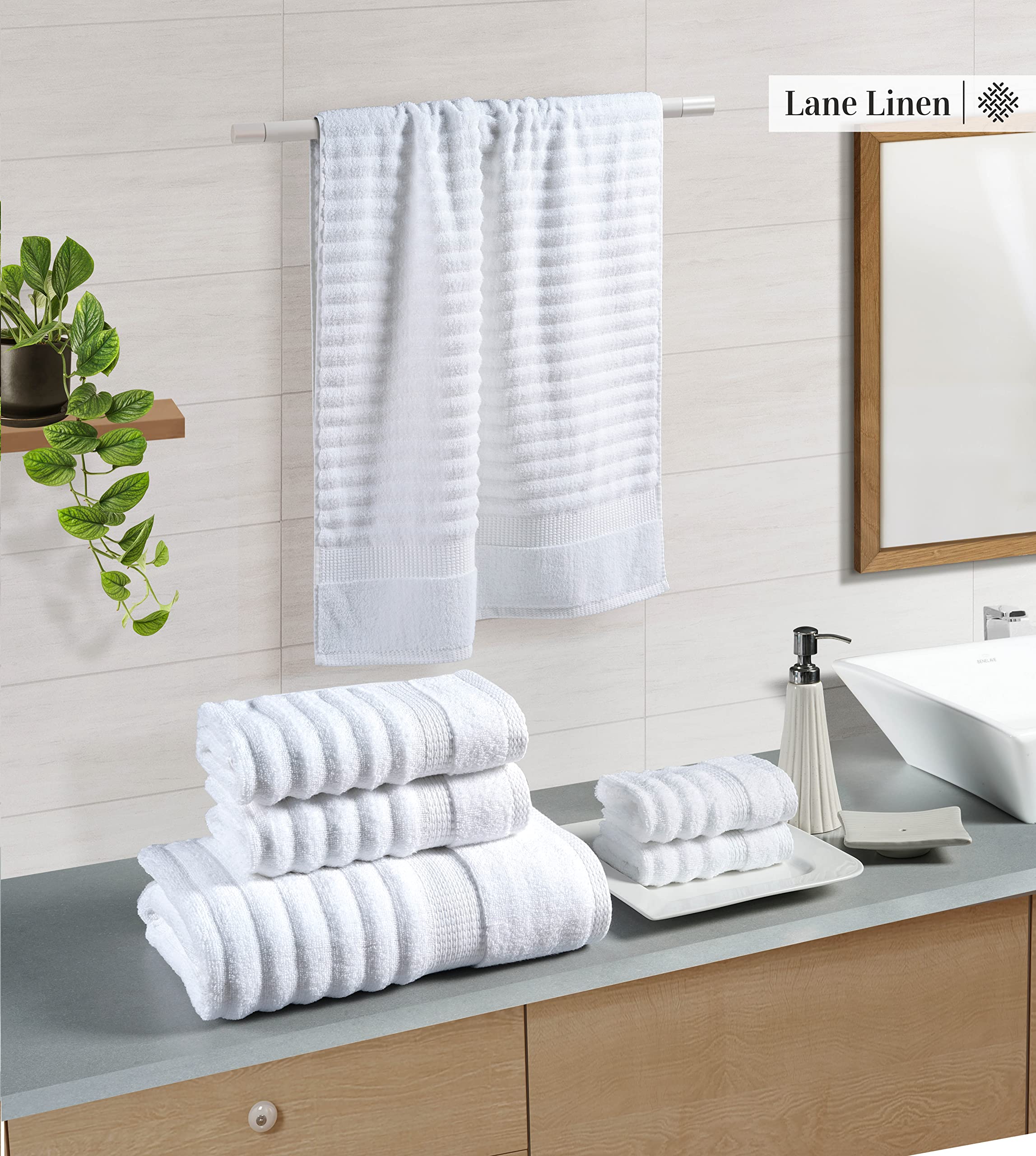 Foto 2 | Juego De Toallas Lane Linen De Algodón Acanalado De 6 Piezas Para Baño - Venta Internacional.