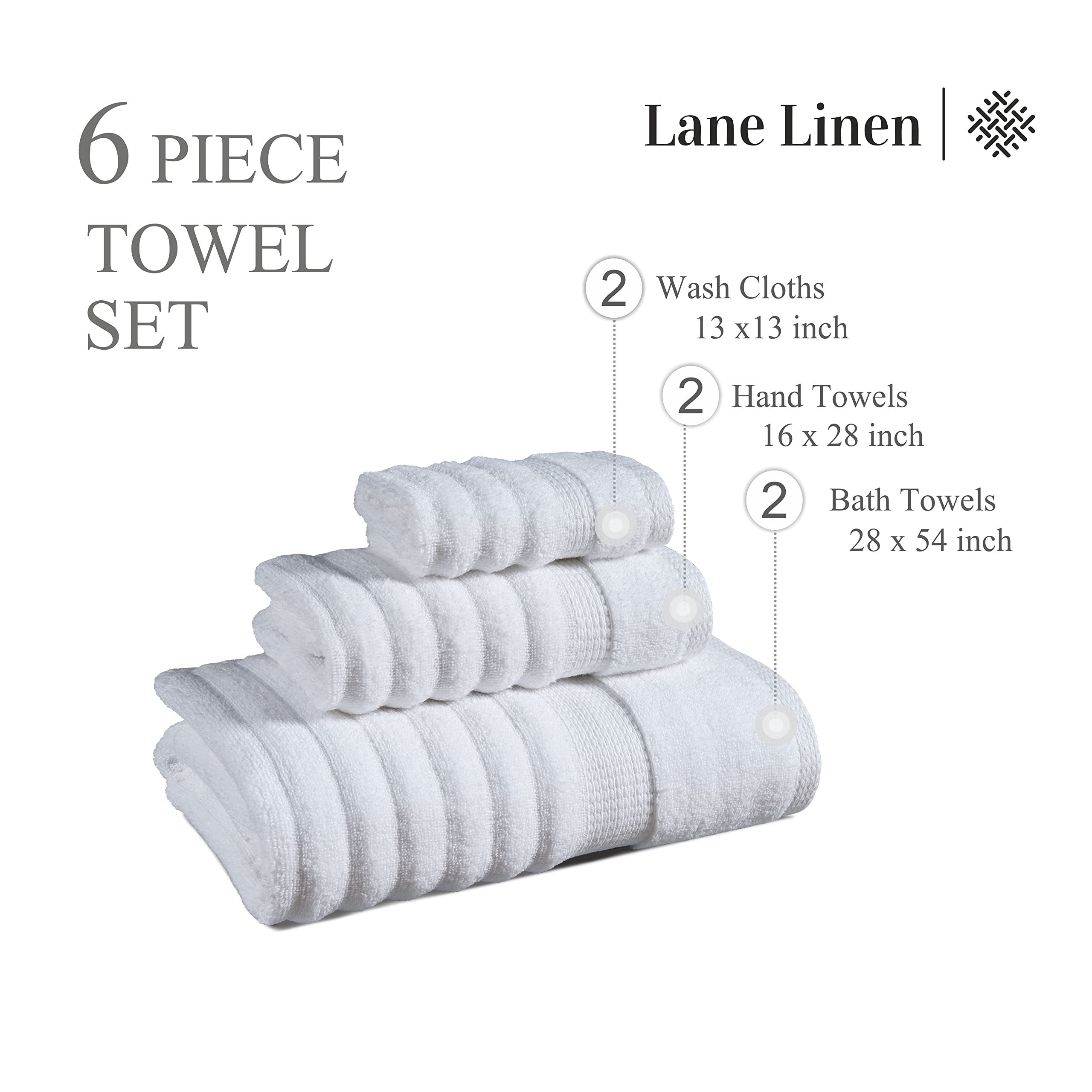 Foto 4 pulgar | Juego De Toallas Lane Linen De Algodón Acanalado De 6 Piezas Para Baño - Venta Internacional.