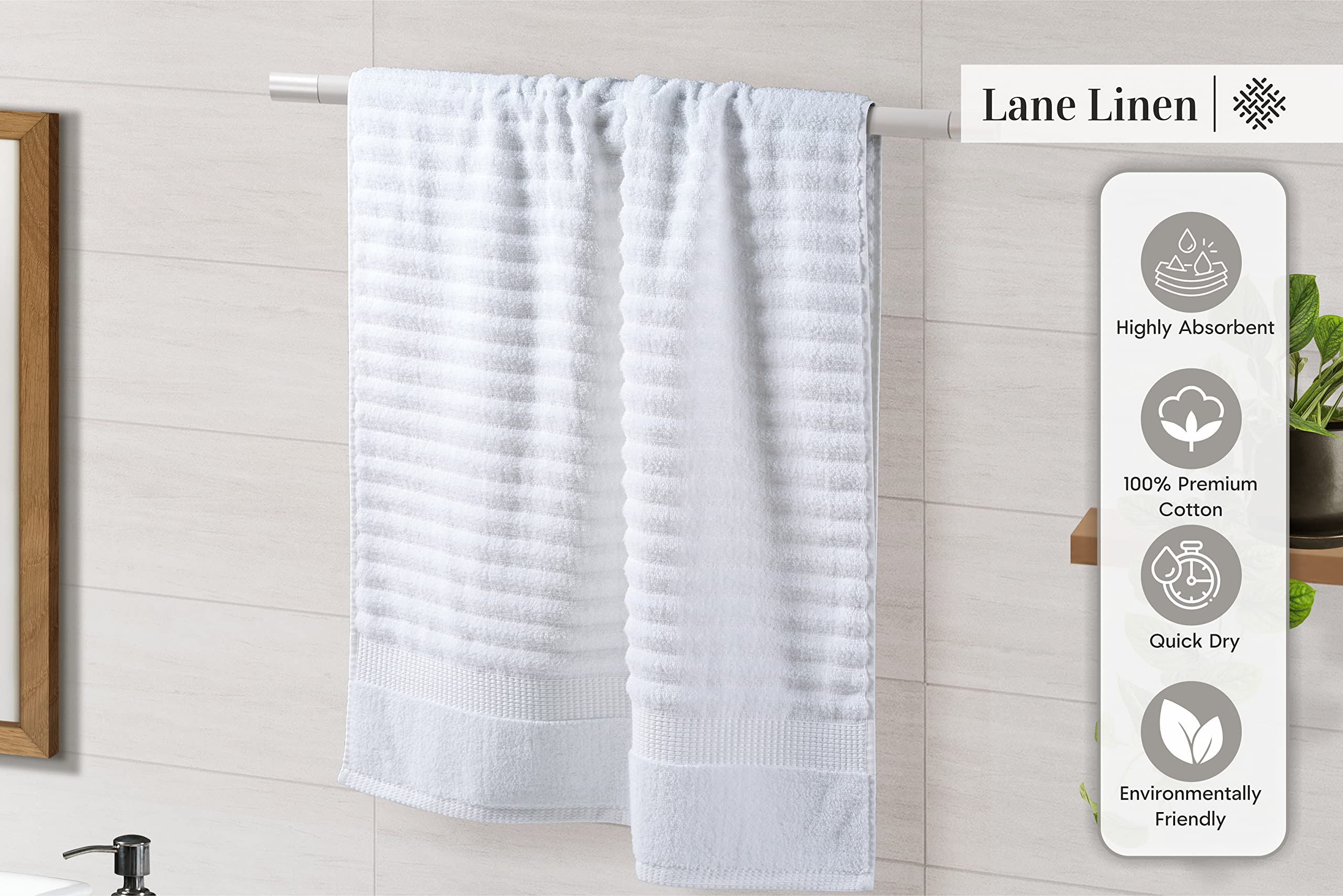 Foto 5 | Juego De Toallas Lane Linen De Algodón Acanalado De 6 Piezas Para Baño - Venta Internacional.