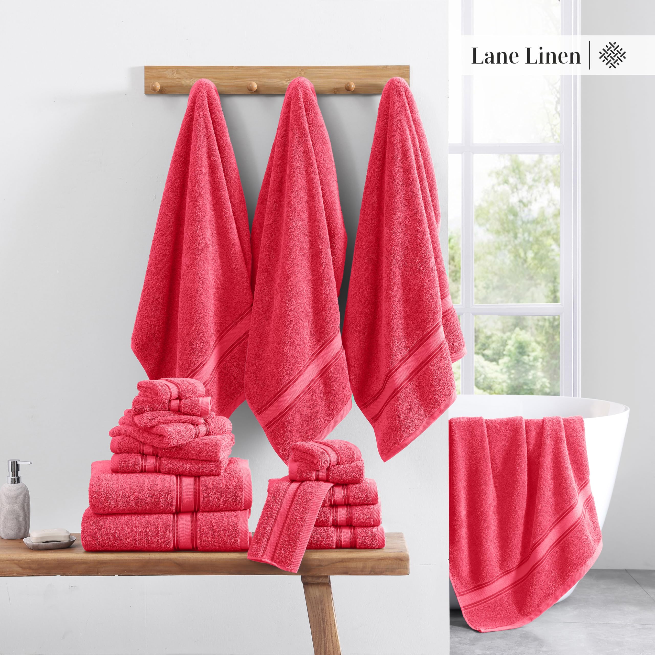 Foto 5 | Juego De Toallas De Baño Lane Linen Luxury, 100% Algodón, 18 Unidades, Madreselva - Venta Internacional.