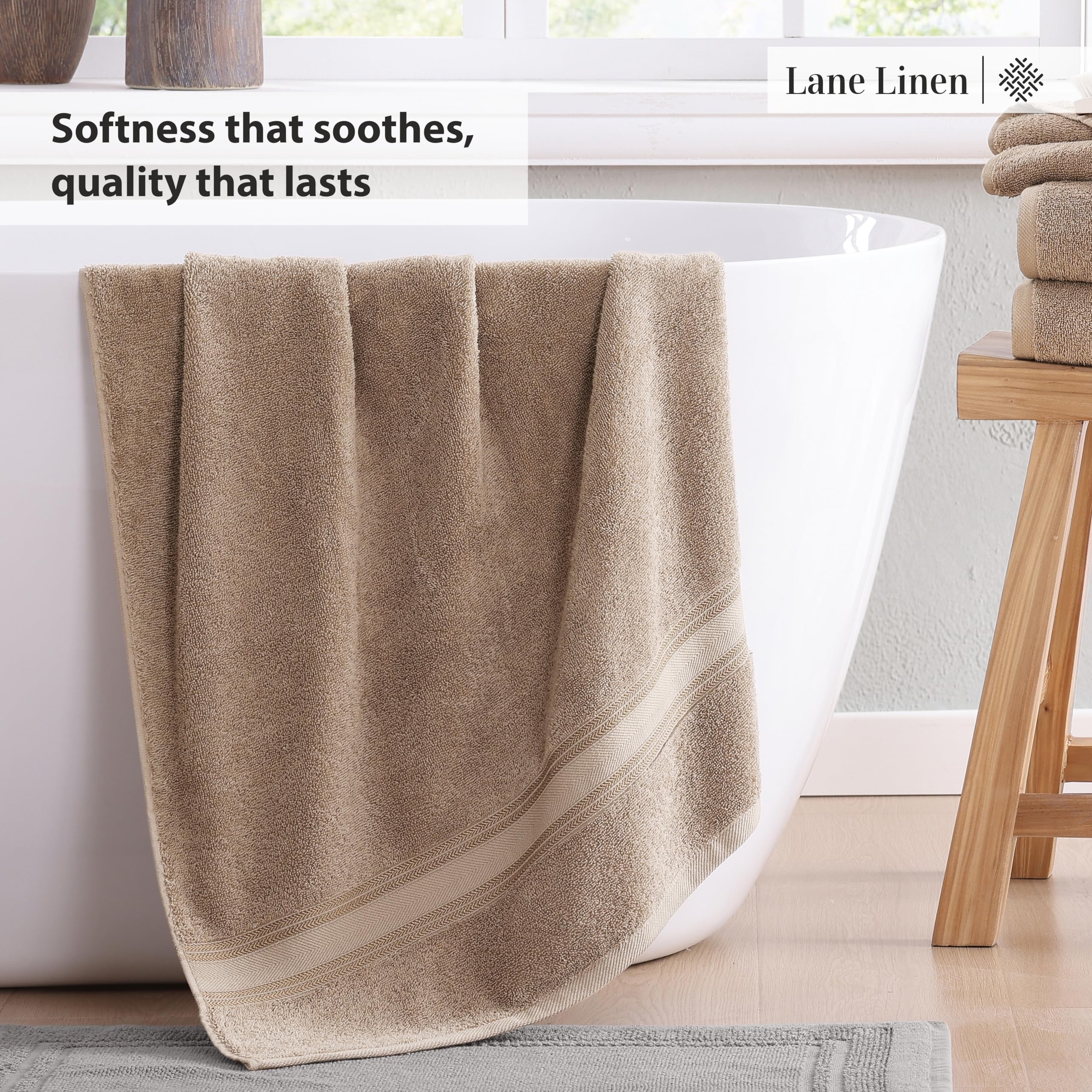 Foto 4 | Juego De Toallas Lane Linen Luxury Bath De 3 Piezas, 100% Algodón, Color Topo - Venta Internacional.