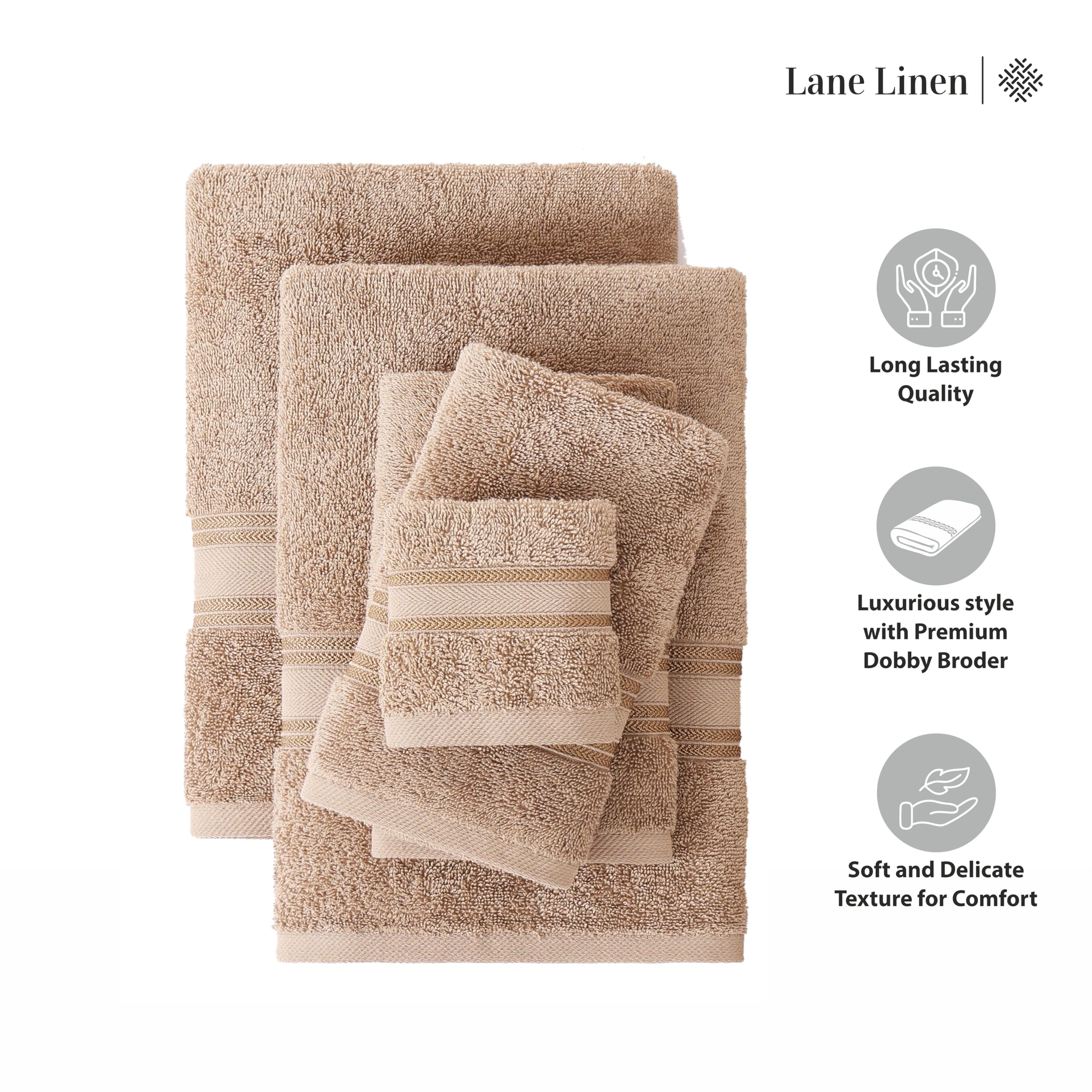 Foto 6 | Juego De Toallas Lane Linen Luxury Bath De 3 Piezas, 100% Algodón, Color Topo - Venta Internacional.