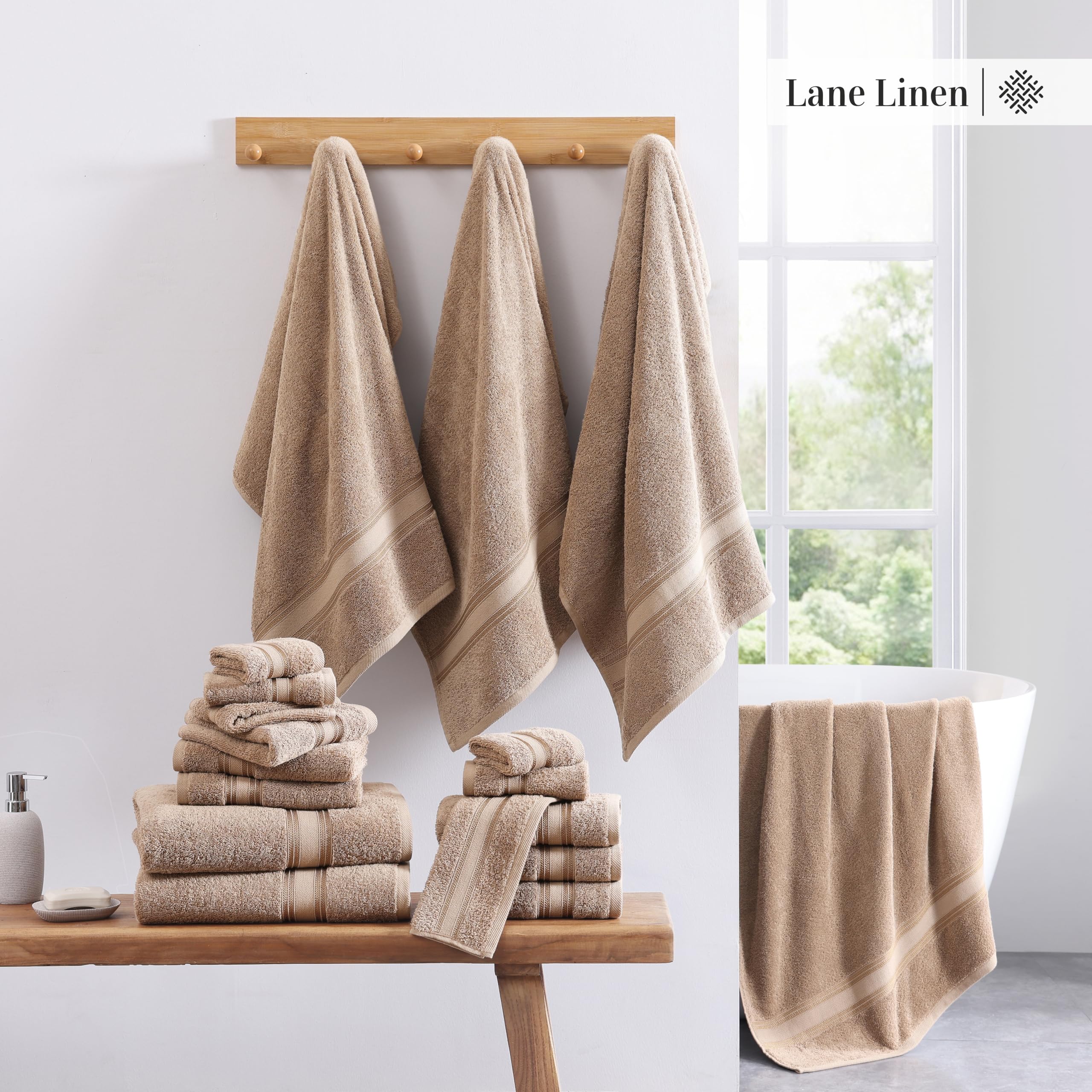 Foto 7 | Juego De Toallas Lane Linen Luxury Bath De 3 Piezas, 100% Algodón, Color Topo - Venta Internacional.