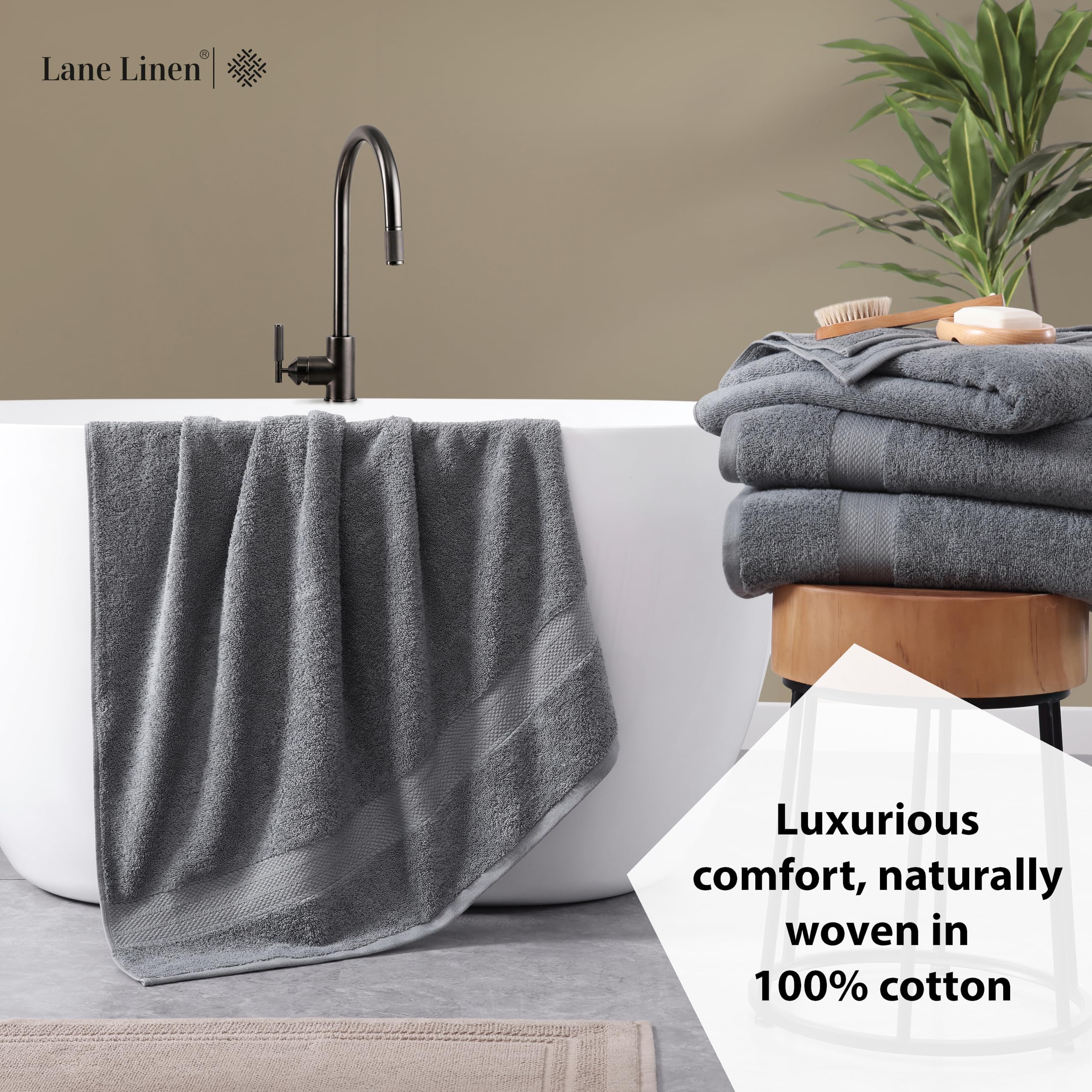 Foto 4 | Juego De Toallas De Baño Lane Linen, Tamaño Grande, 100% Algodón, 4 Piezas, Color Gris Frío - Venta Internacional.