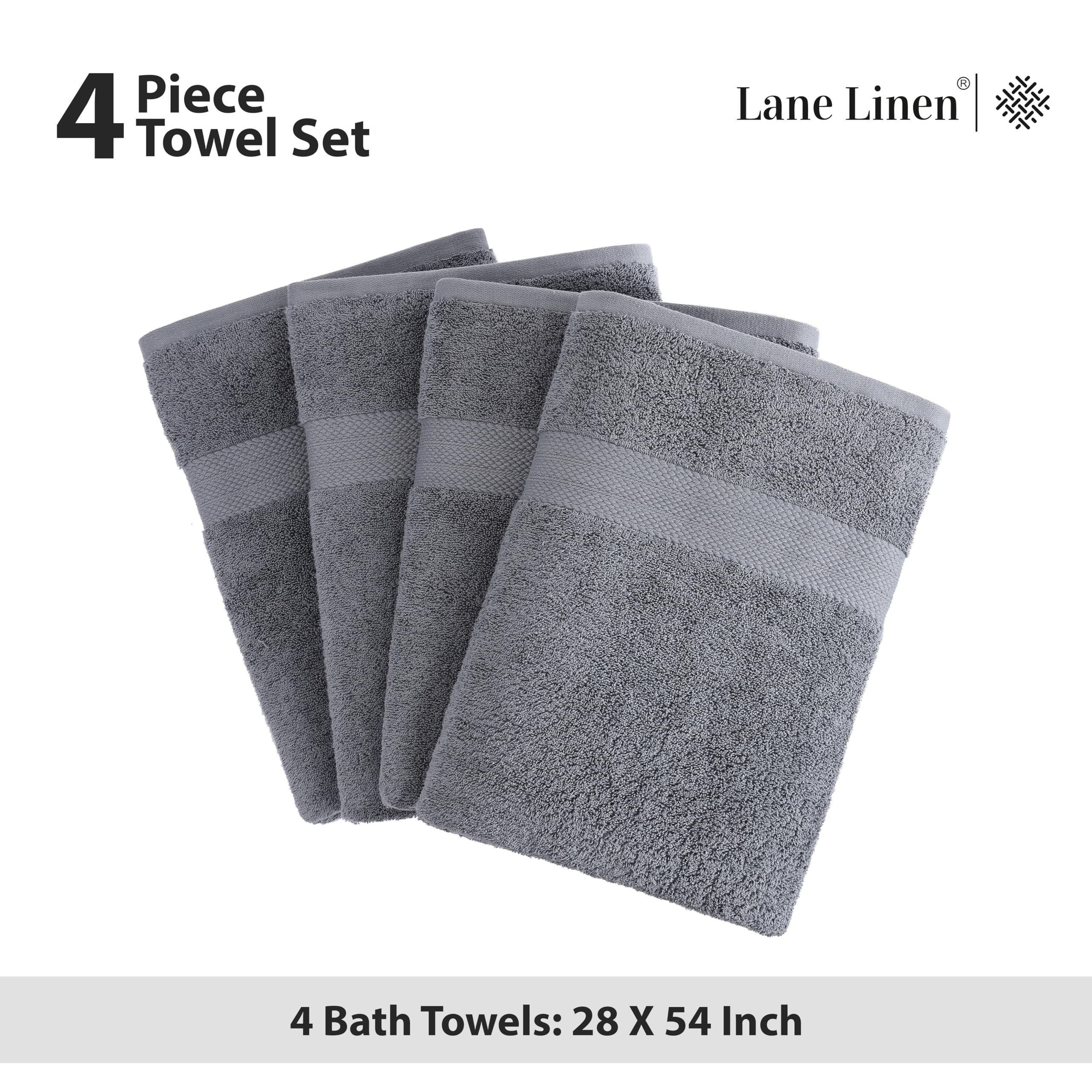 Foto 6 pulgar | Juego De Toallas De Baño Lane Linen, Tamaño Grande, 100% Algodón, 4 Piezas, Color Gris Frío - Venta Internacional.