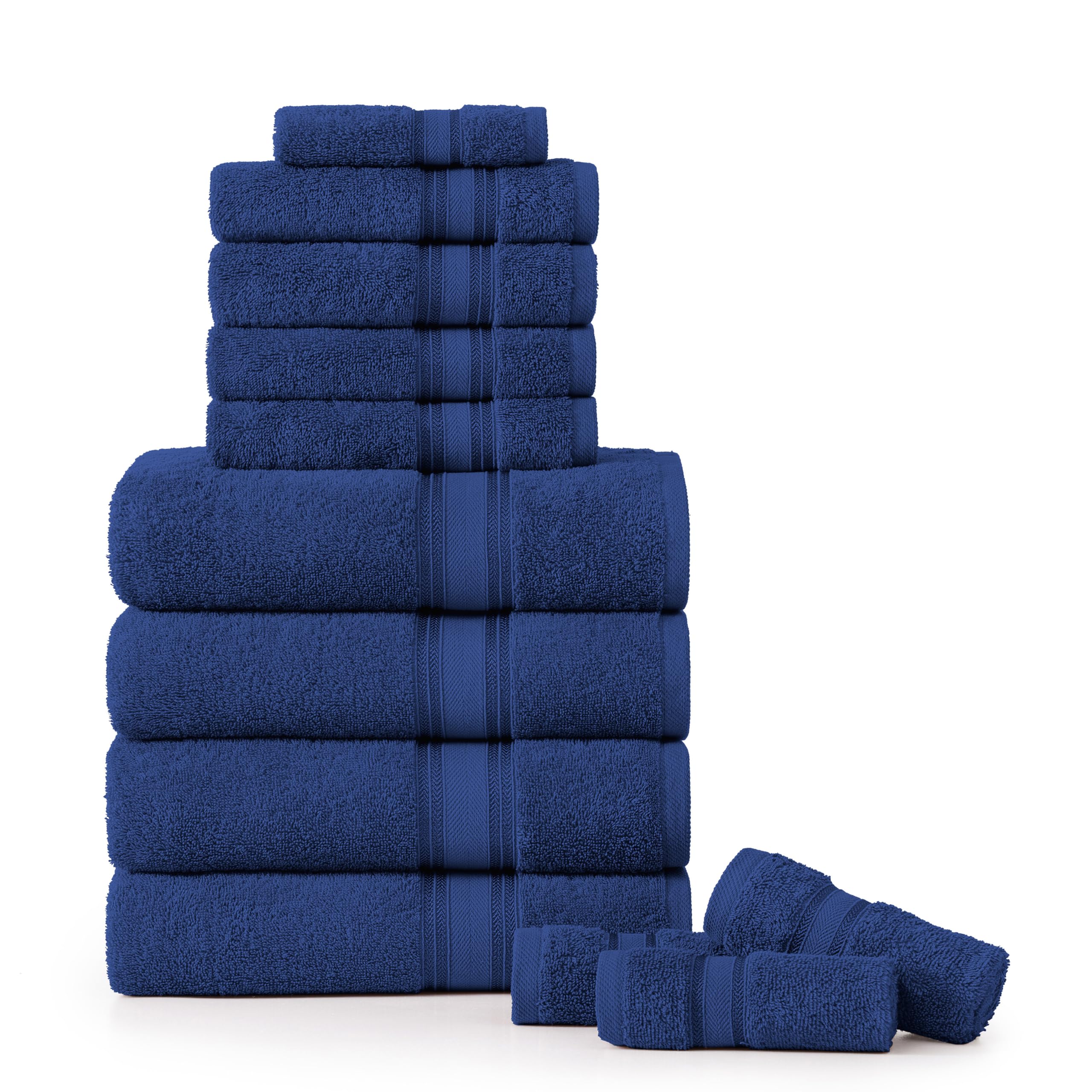 Juego De Toallas De Baño Lane Linen Luxury, 12 Piezas, 100% Algodón, Azul Marino - Venta Internacional.