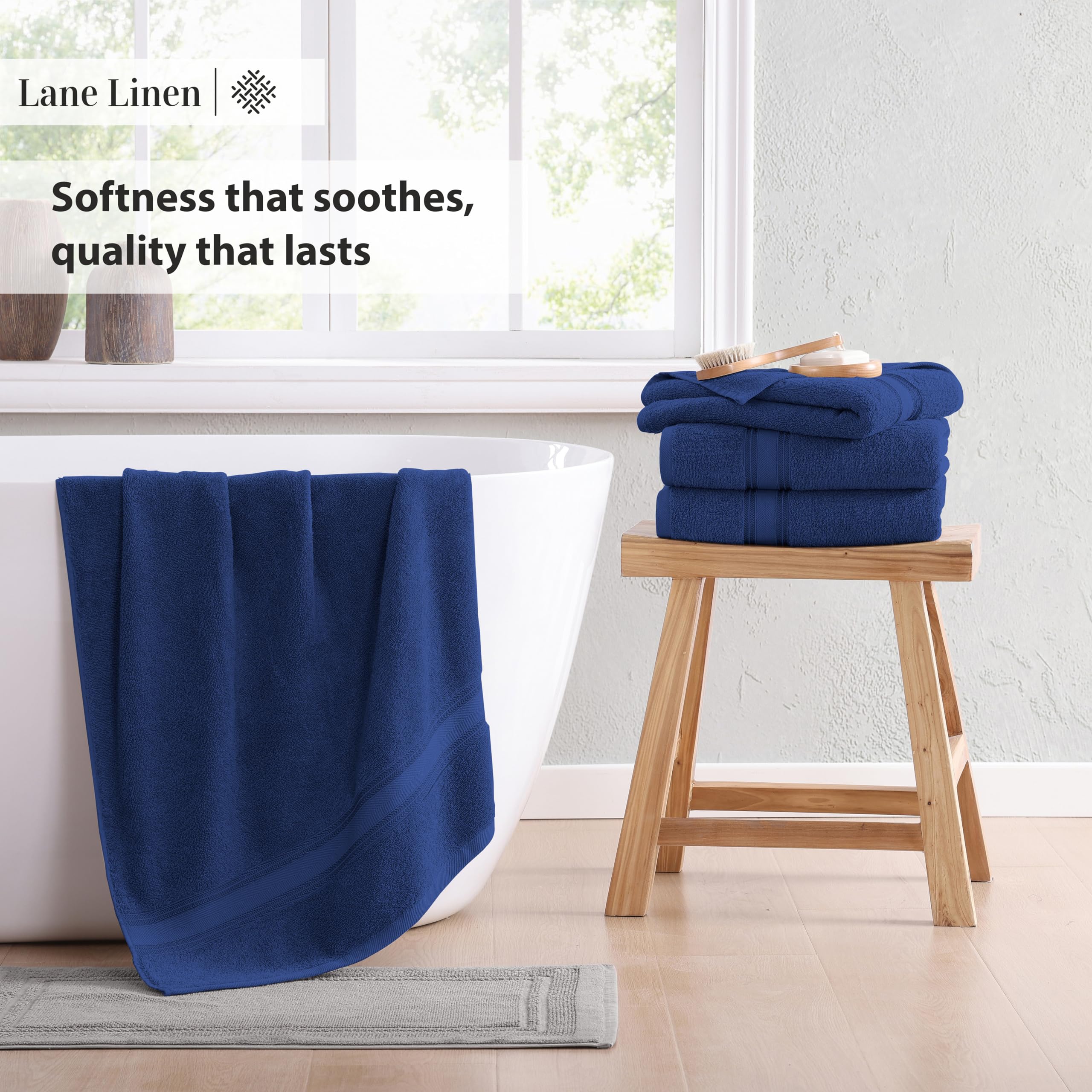 Foto 4 | Juego De Toallas De Baño Lane Linen Luxury, 12 Piezas, 100% Algodón, Azul Marino - Venta Internacional.