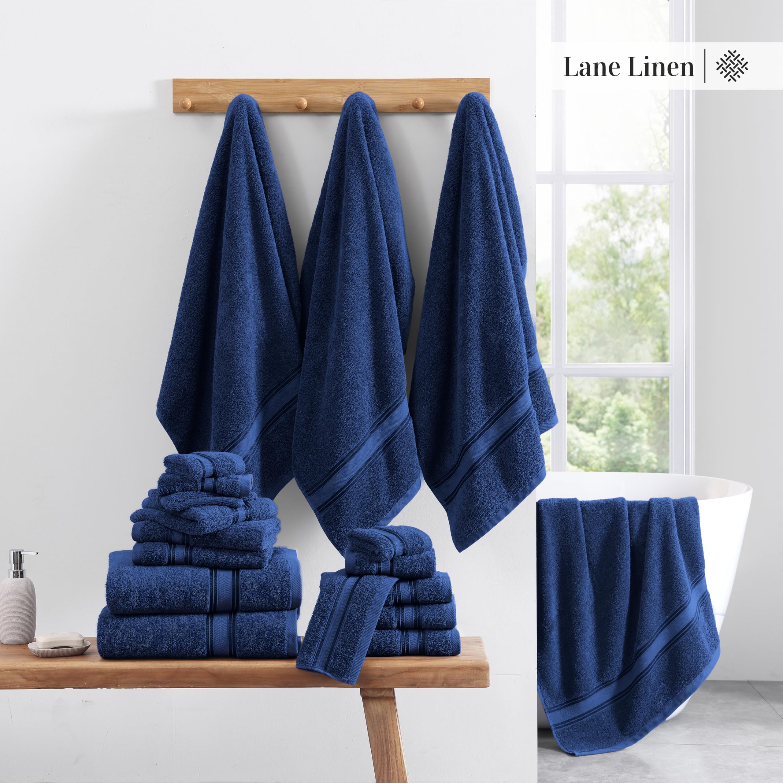 Foto 5 | Juego De Toallas De Baño Lane Linen Luxury, 12 Piezas, 100% Algodón, Azul Marino - Venta Internacional.