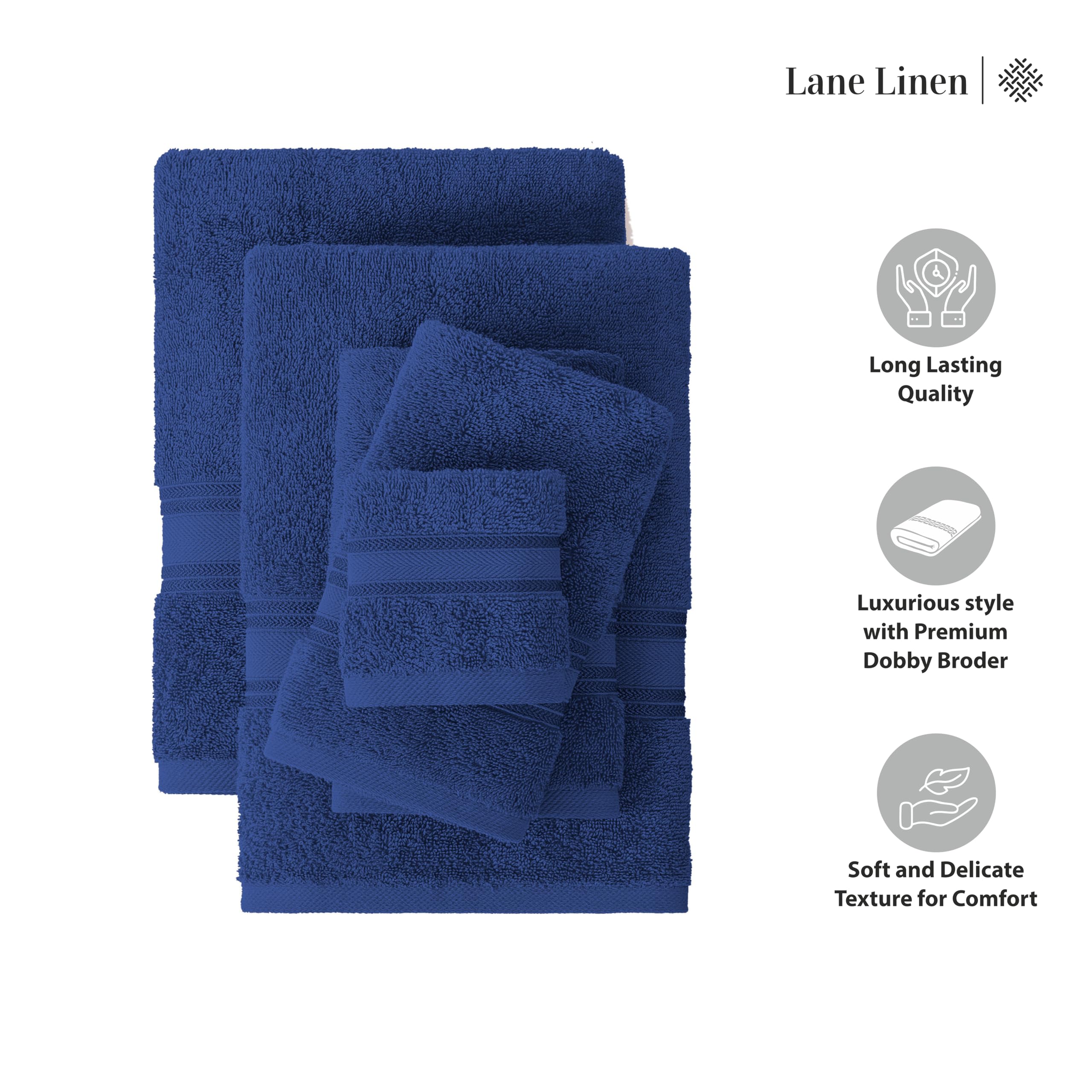 Foto 6 | Juego De Toallas De Baño Lane Linen Luxury, 12 Piezas, 100% Algodón, Azul Marino - Venta Internacional.