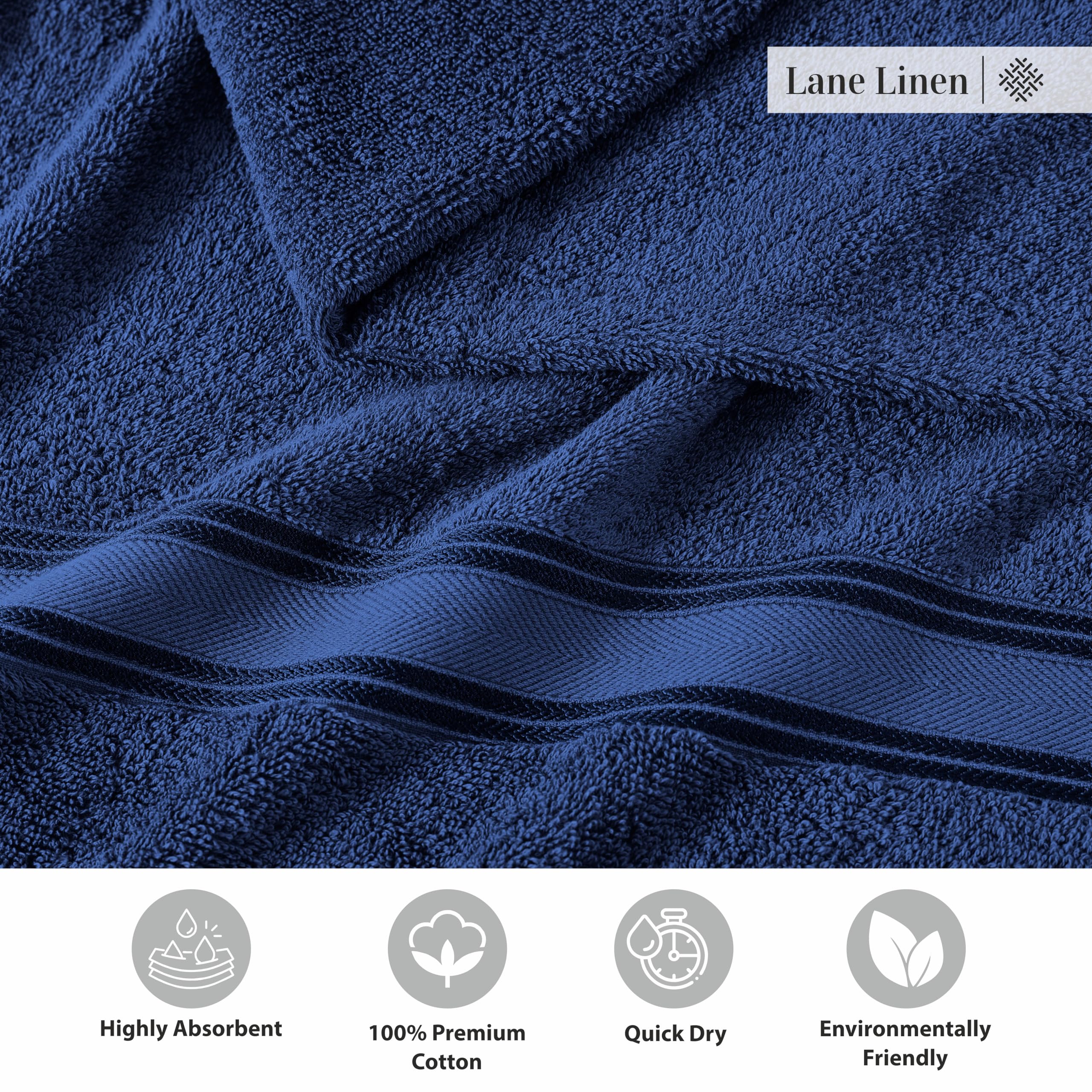 Foto 7 | Juego De Toallas De Baño Lane Linen Luxury, 12 Piezas, 100% Algodón, Azul Marino - Venta Internacional.