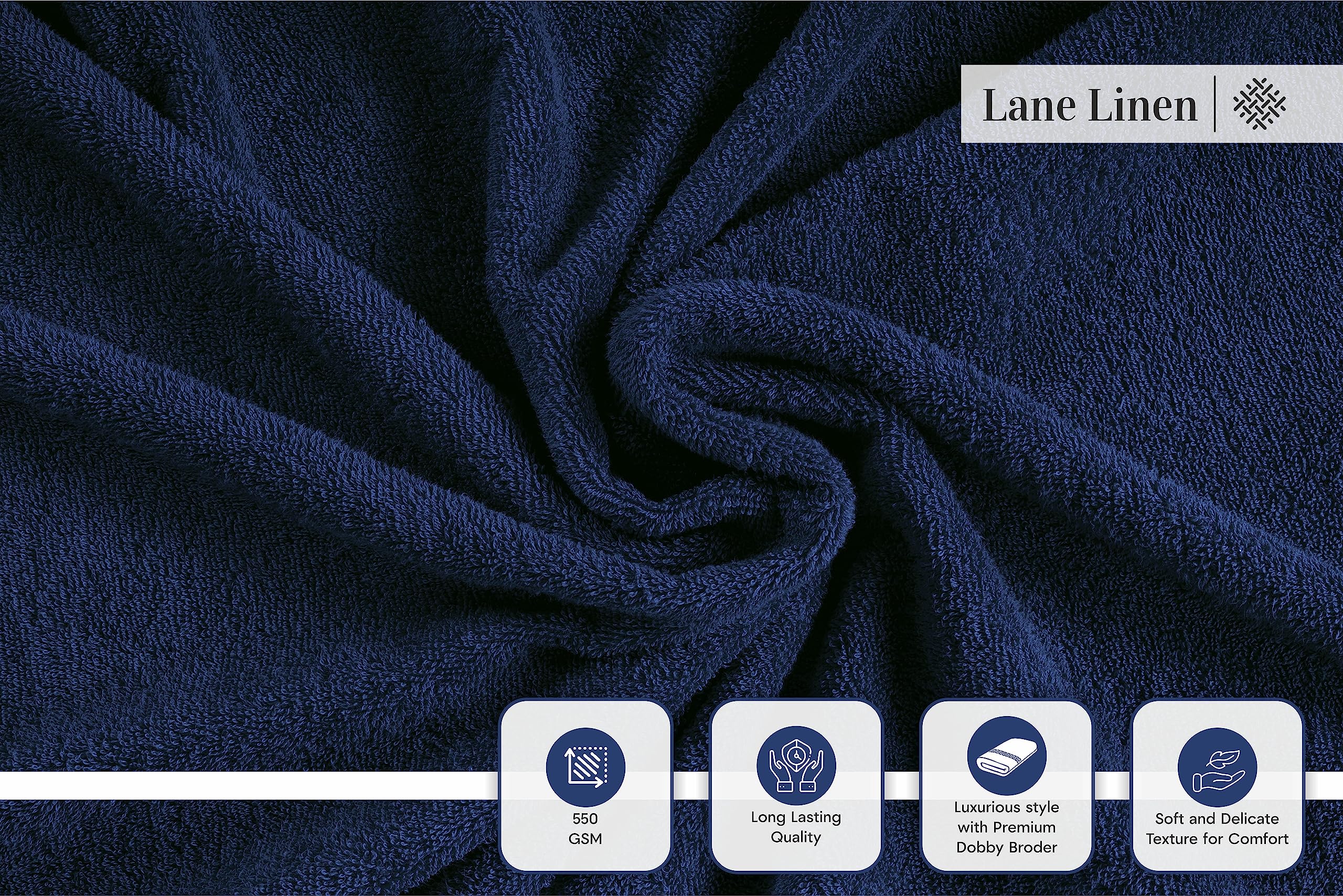 Foto 3 | Juego De Toallas Lane Linen, 24 Unidades, 100% Algodón, Zero Twist, Azul Marino - Venta Internacional.