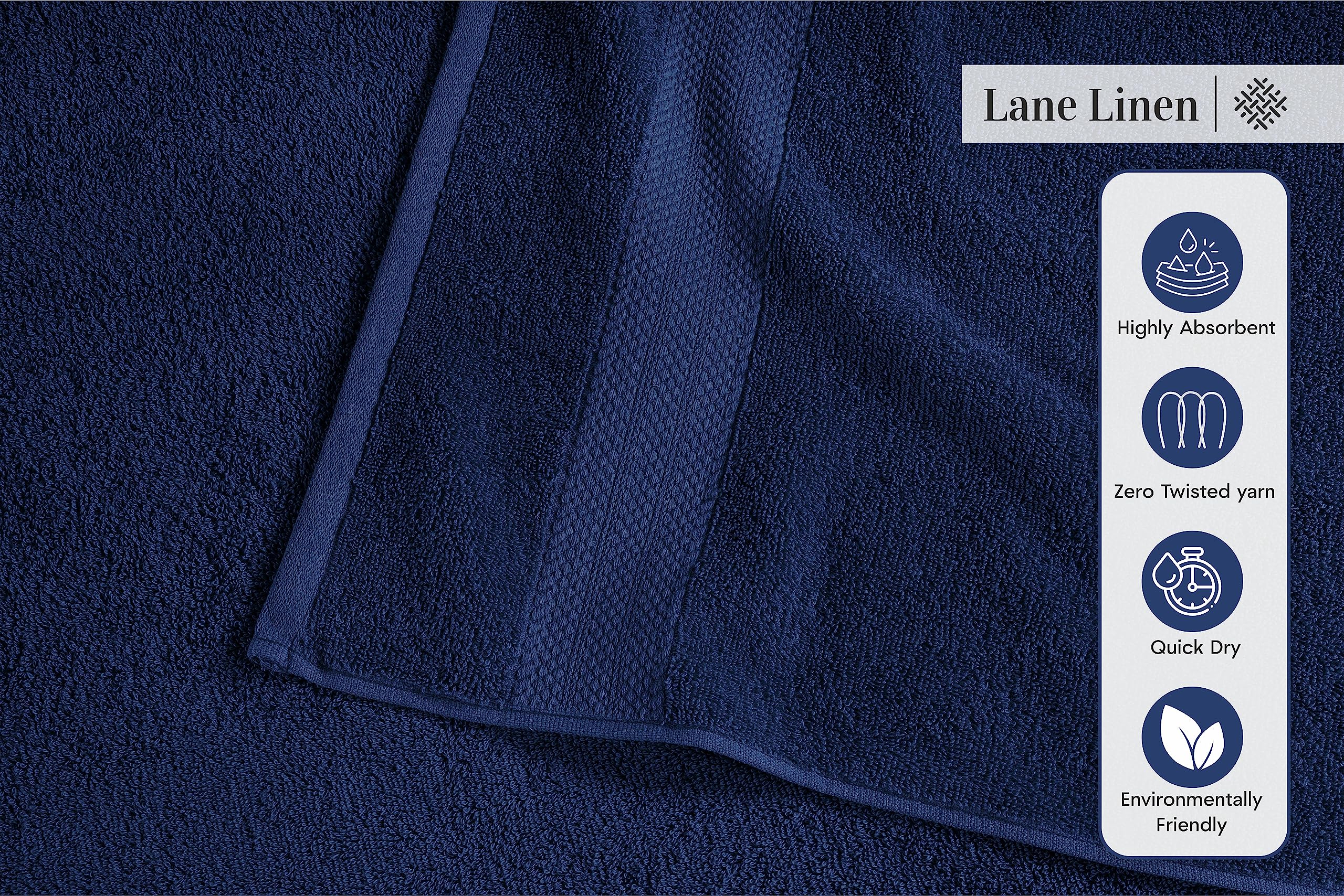 Foto 4 | Juego De Toallas Lane Linen, 24 Unidades, 100% Algodón, Zero Twist, Azul Marino - Venta Internacional.