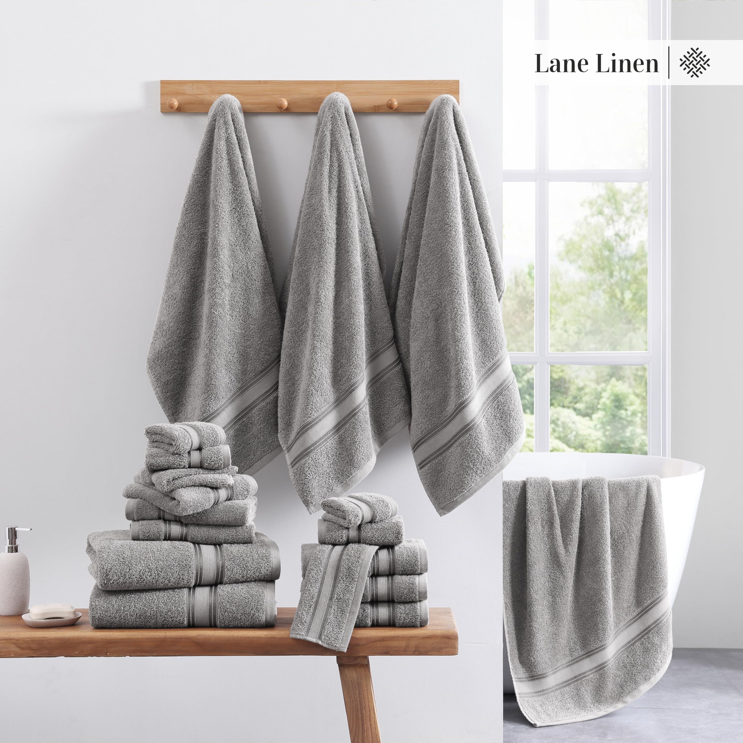 Foto 5 | Juego De Toallas Lane Linen Luxury, 12 Piezas, 100% Algodón, Color Gris Espacial - Venta Internacional.