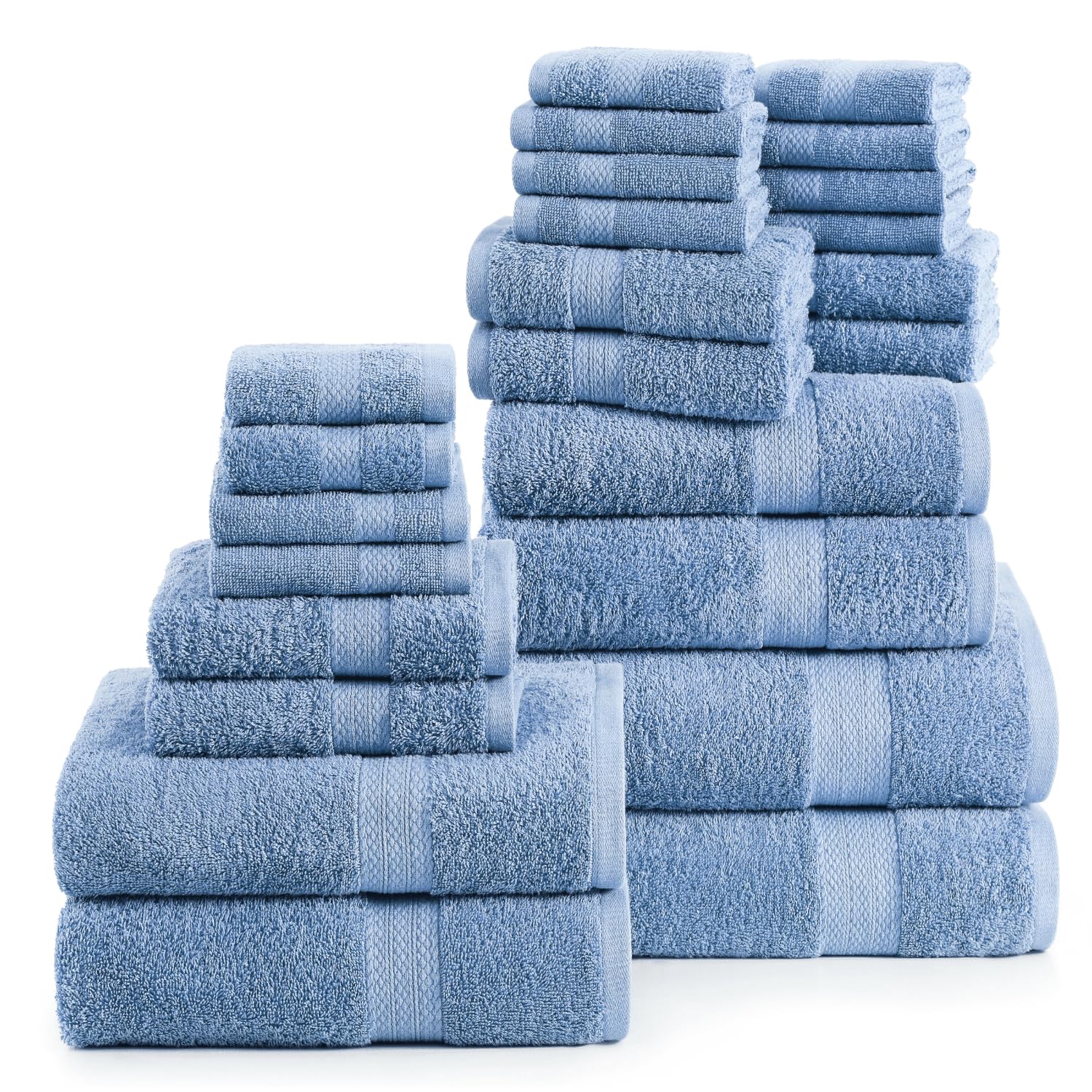 Juego De Toallas De Baño Lane Linen, 24 Piezas, 100% Algodón, Azul Cerúleo - Venta Internacional.