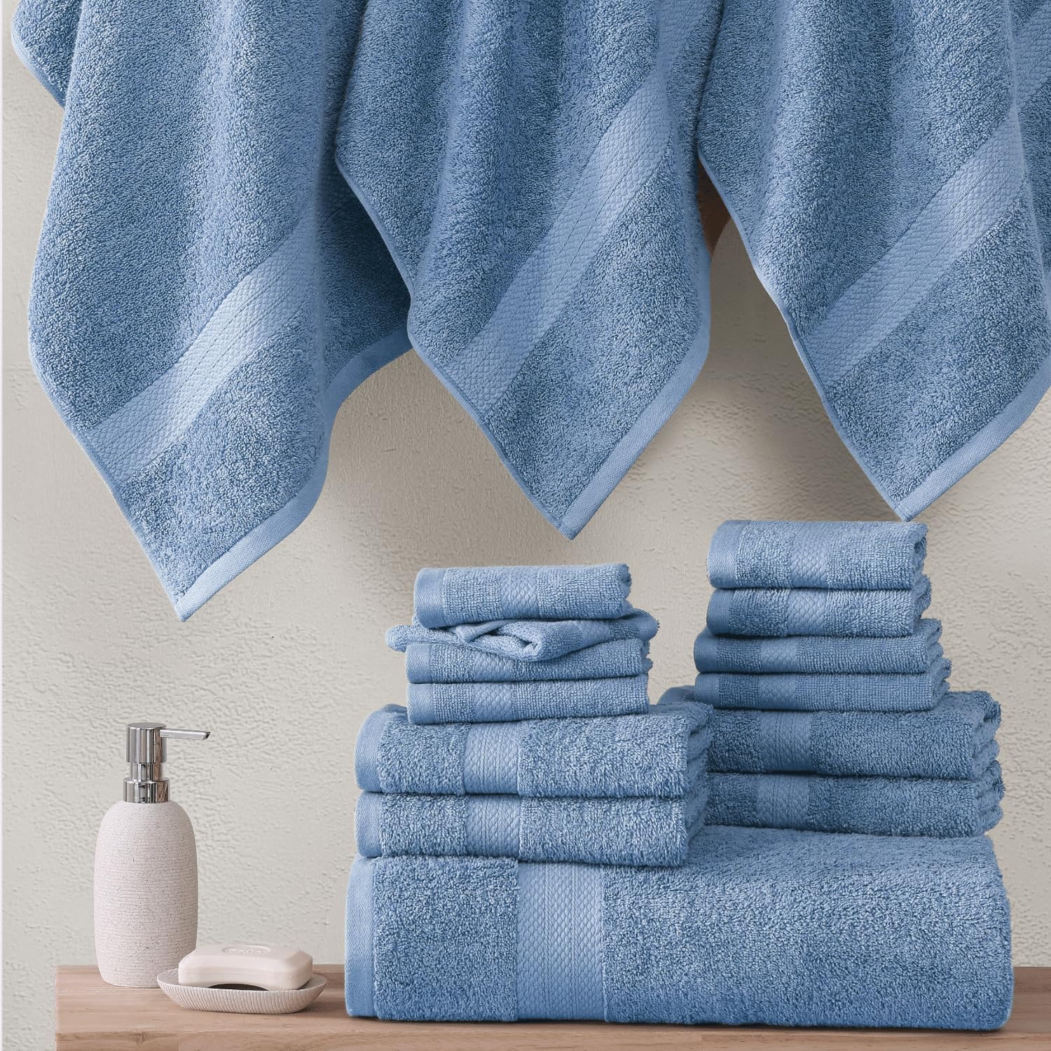 Foto 7 | Juego De Toallas De Baño Lane Linen, 24 Piezas, 100% Algodón, Azul Cerúleo - Venta Internacional.