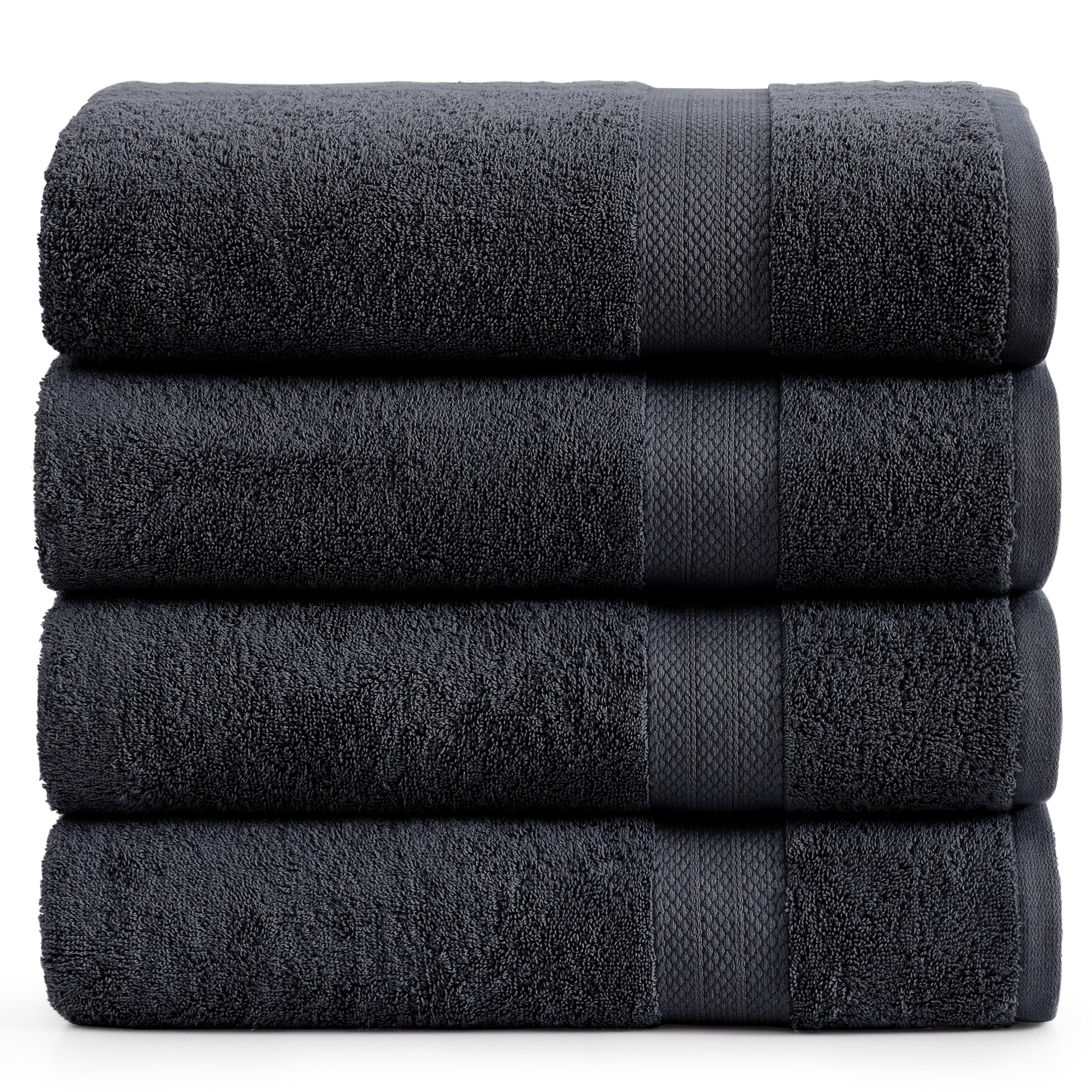 Juego De Toallas De Baño Lane Linen, 100% Algodón, Secado Rápido, 4 Piezas, Color Negro - Venta Internacional.