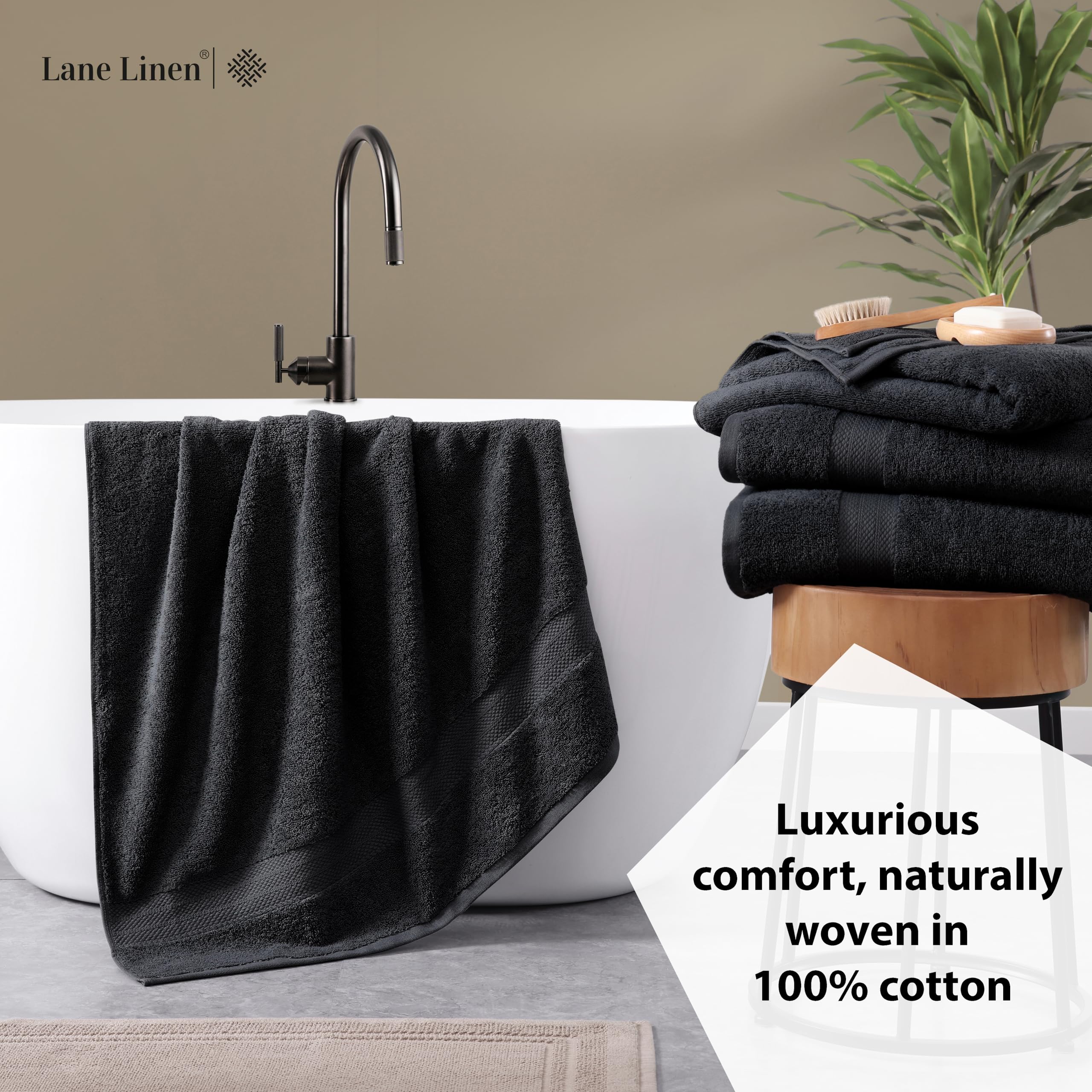 Foto 4 | Juego De Toallas De Baño Lane Linen, 100% Algodón, Secado Rápido, 4 Piezas, Color Negro - Venta Internacional.