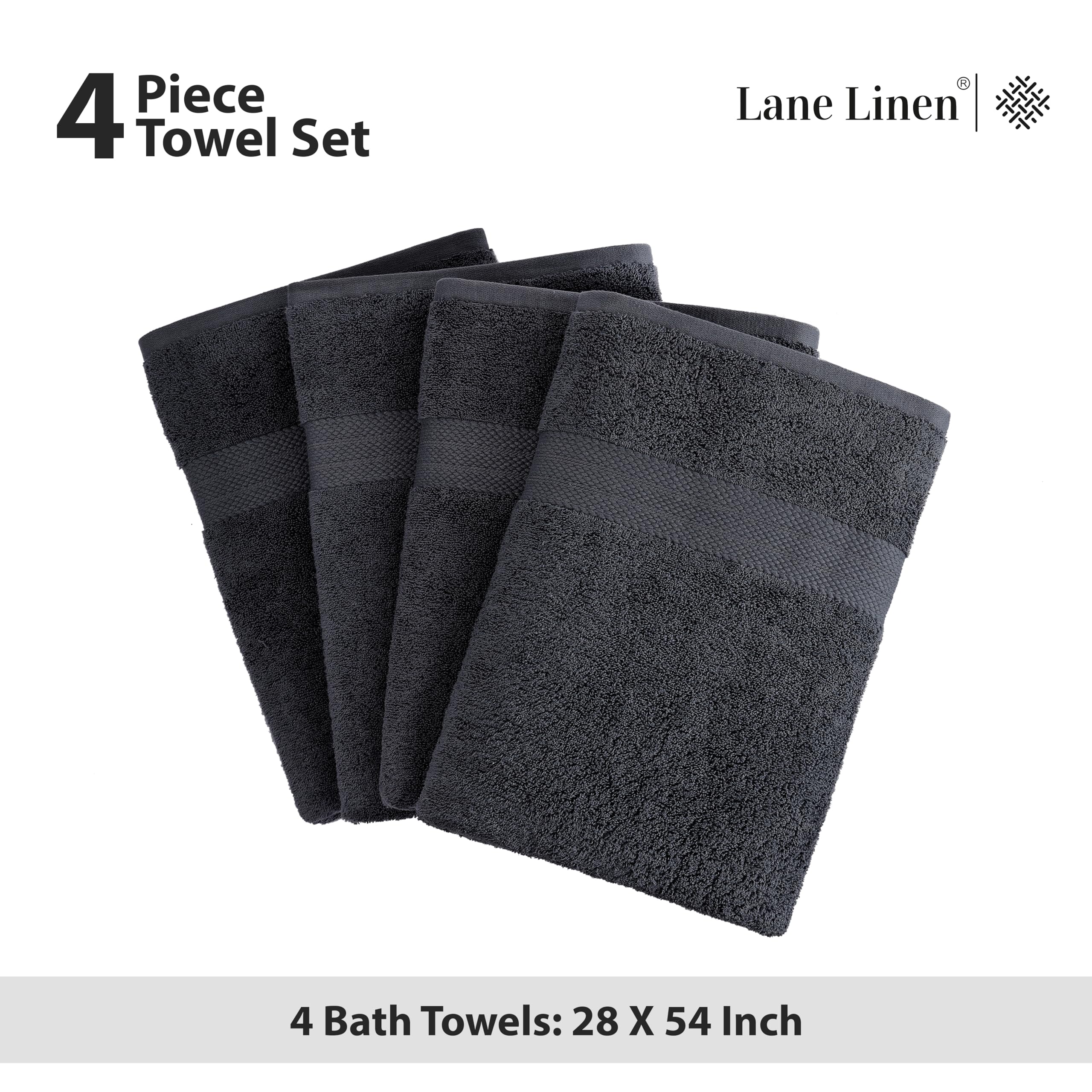 Foto 5 | Juego De Toallas De Baño Lane Linen, 100% Algodón, Secado Rápido, 4 Piezas, Color Negro - Venta Internacional.