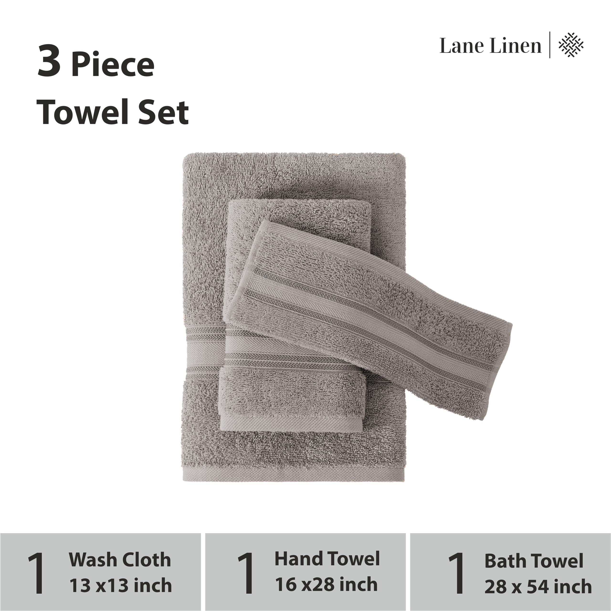 Foto 4 pulgar | Juego De Toallas De Baño Lane Linen Luxury, 3 Piezas, 100% Algodón, Color Gris - Venta Internacional.