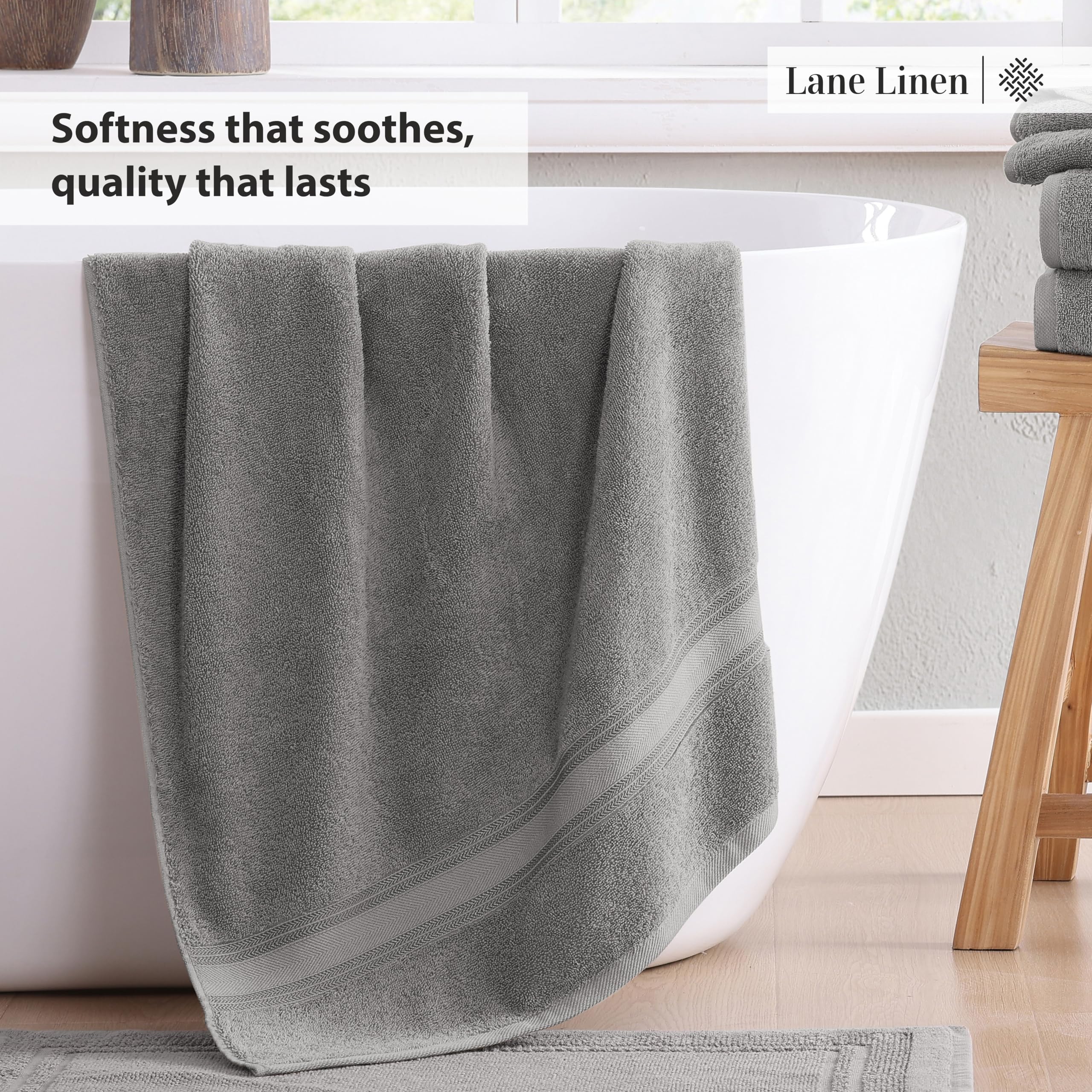 Foto 4 | Juego De Toallas De Baño Lane Linen Luxury, 3 Piezas, 100% Algodón, Color Gris - Venta Internacional.