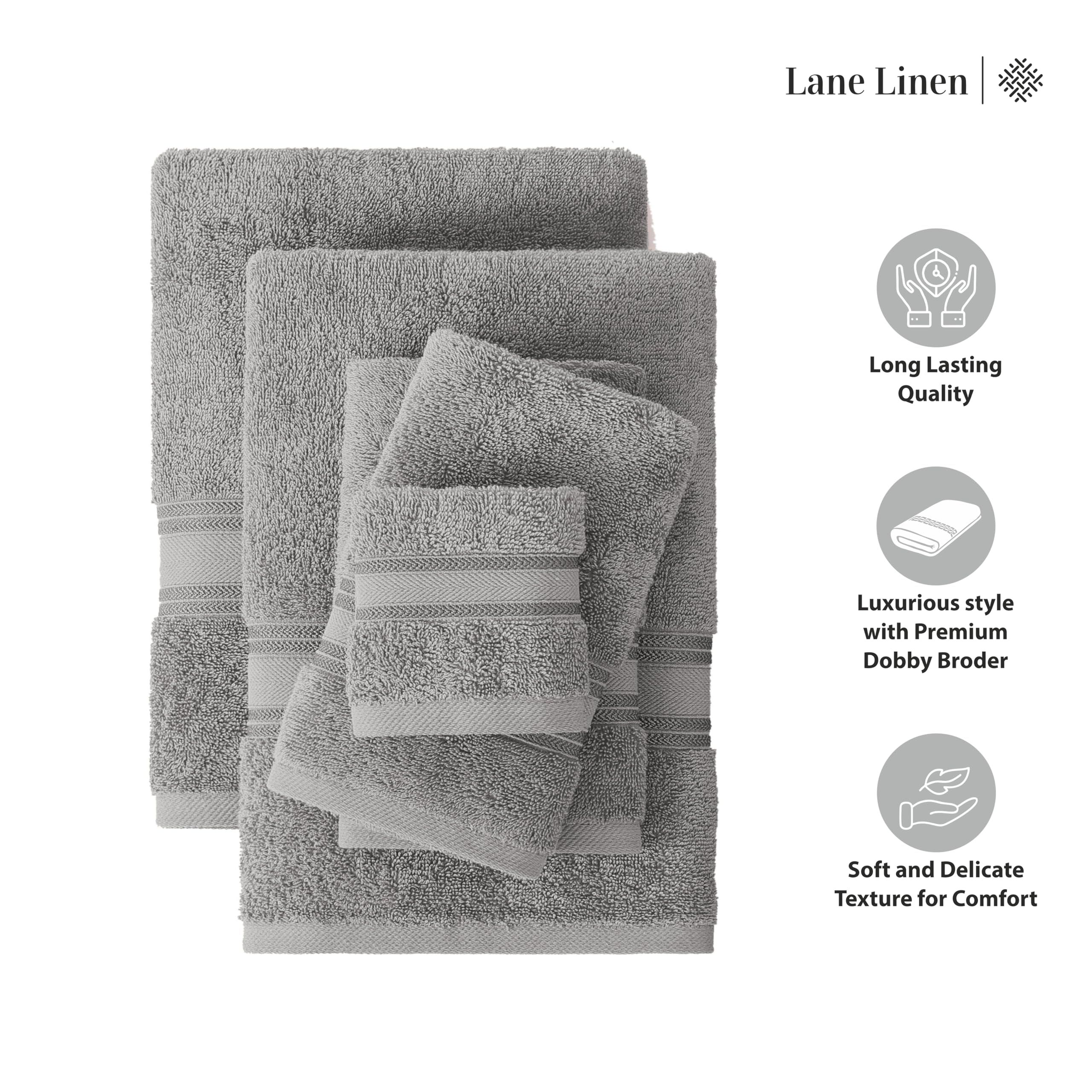 Foto 6 | Juego De Toallas De Baño Lane Linen Luxury, 3 Piezas, 100% Algodón, Color Gris - Venta Internacional.