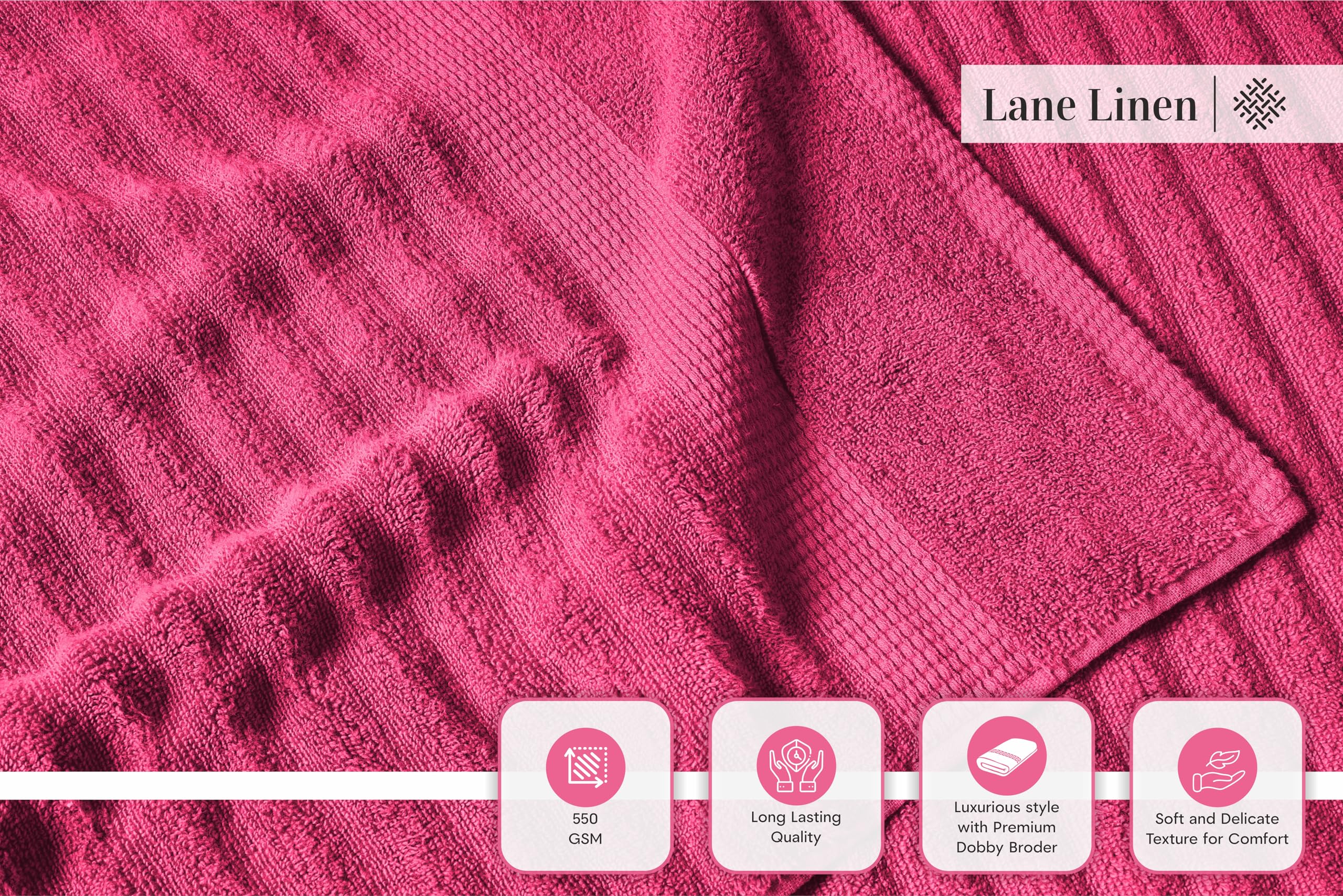 Foto 4 | Juego De Toallas Lane Linen, Lujoso, Acanalado, 100% Algodón, 6 Piezas, Fucsia - Venta Internacional.