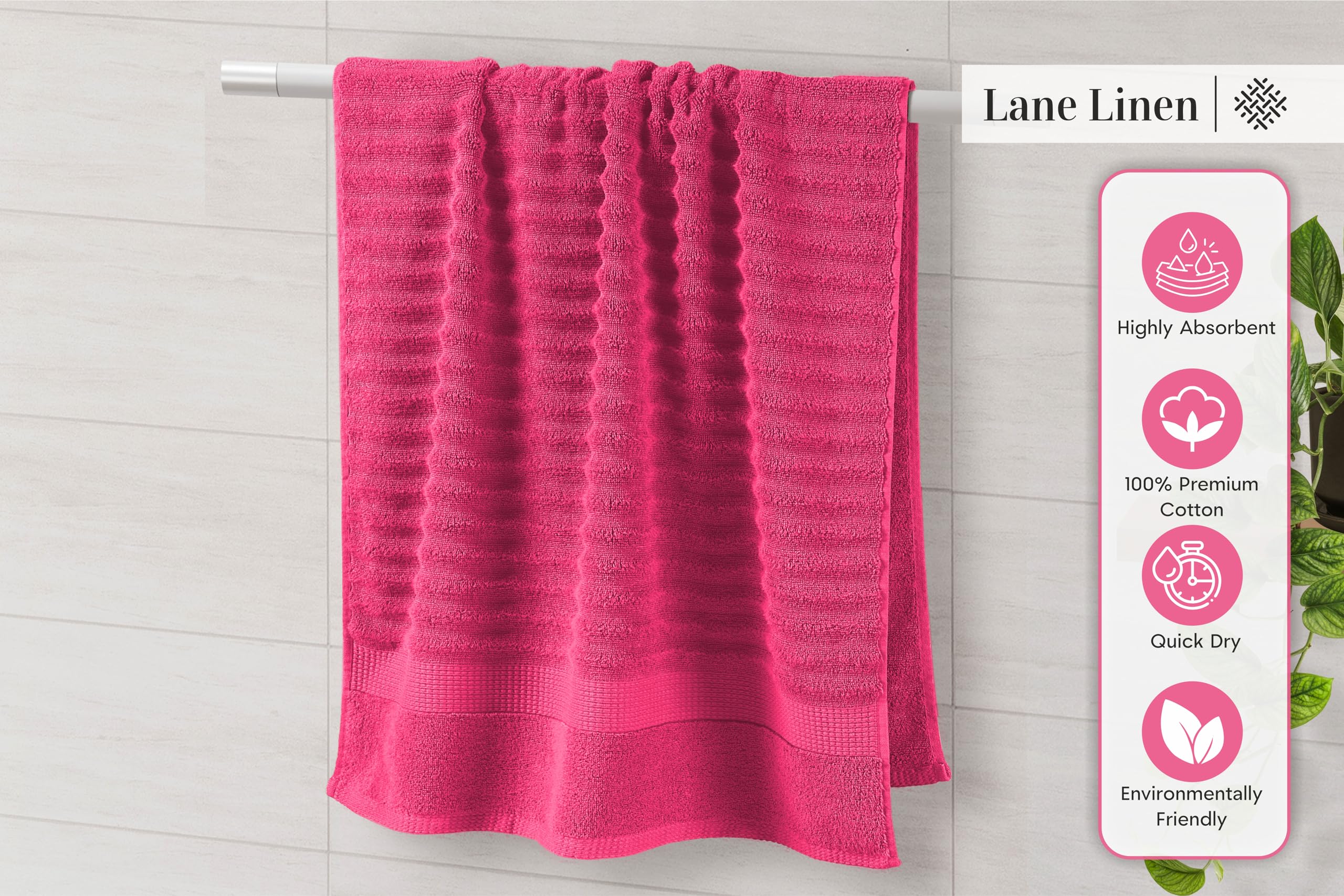 Foto 5 | Juego De Toallas Lane Linen, Lujoso, Acanalado, 100% Algodón, 6 Piezas, Fucsia - Venta Internacional.